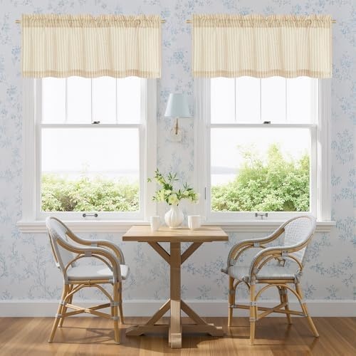 image:imageNICETOWN Sheer Sage Linen Striped Print Kitchen Curtains 3024 2 PanelsYellow