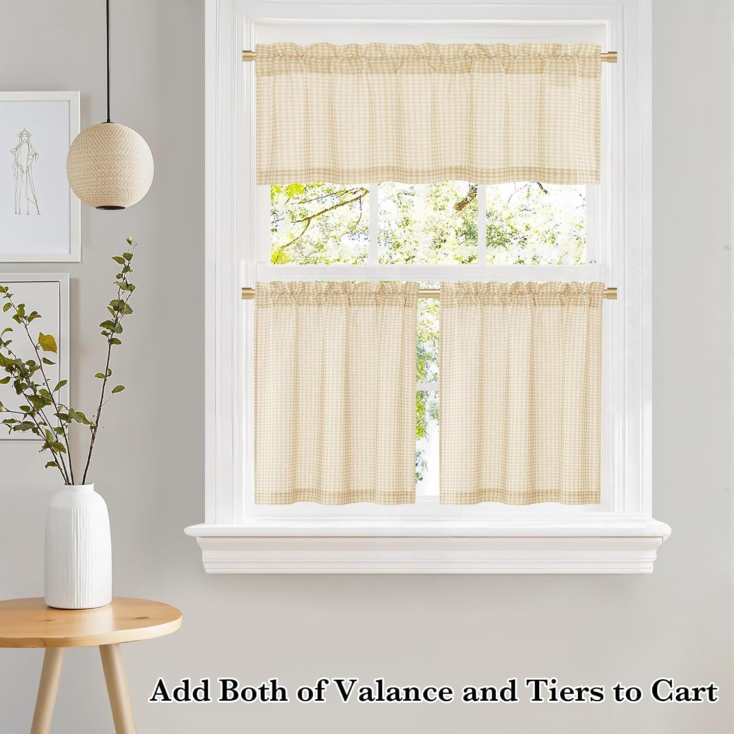 image:imageNICETOWN Sheer Sage Linen Striped Print Kitchen Curtains 3024 2 PanelsYellow