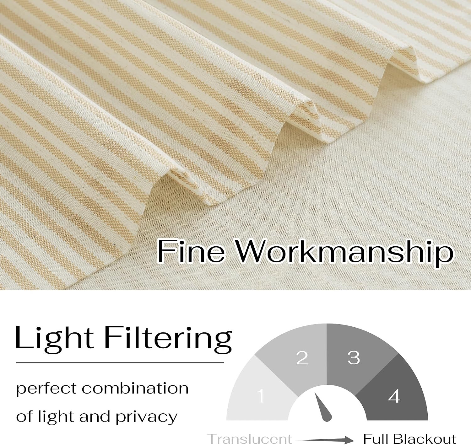 image:imageNICETOWN Sheer Sage Linen Striped Print Kitchen Curtains 3024 2 PanelsYellow