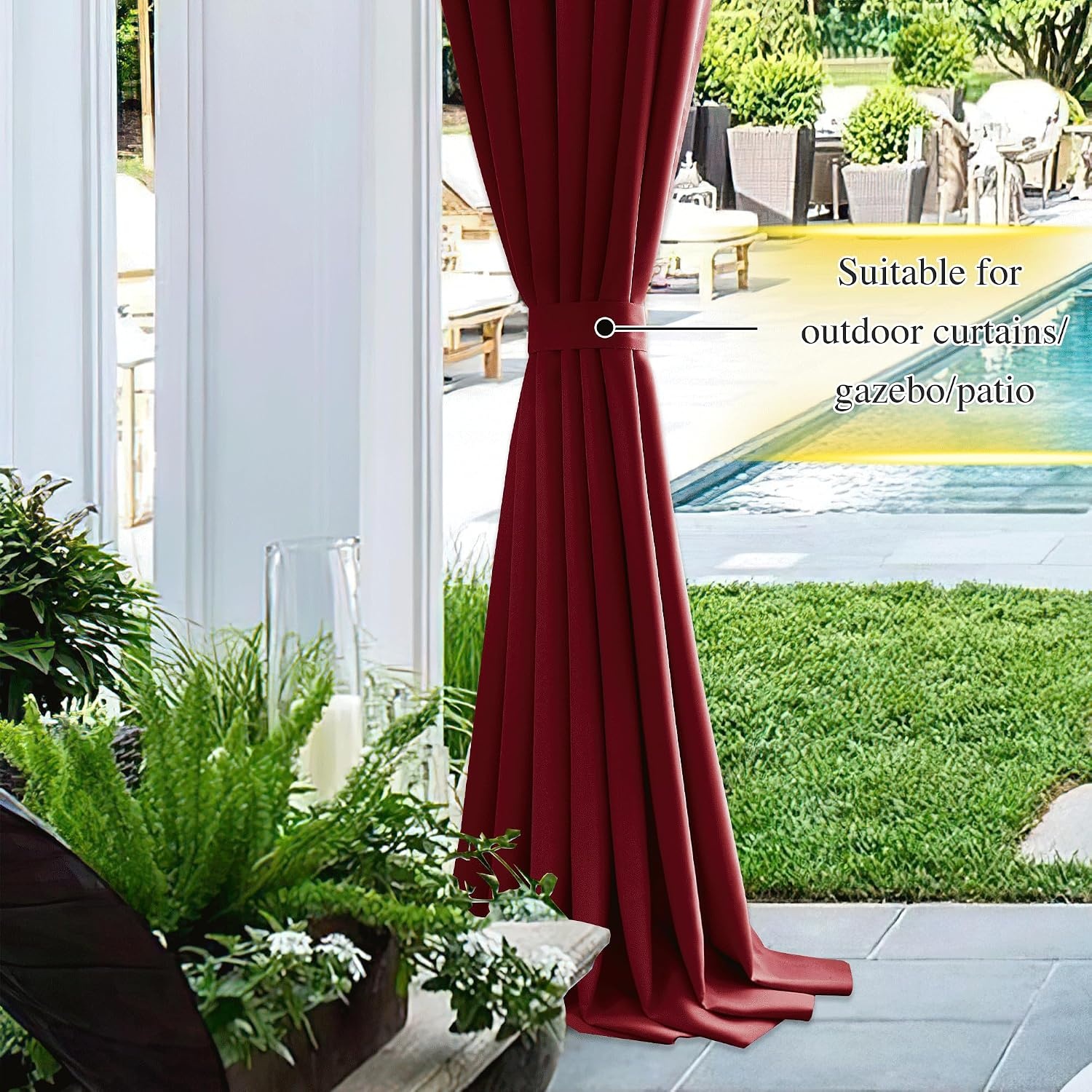 image:imageNICETOWN Strong Magnetic Curtain Tiebacks Modern Simple Style Curtain Ties Backs Holdbacks Holders for IndoorOutdoor Curtains White 185 X 4 Inches Set of 4Burgundy Red