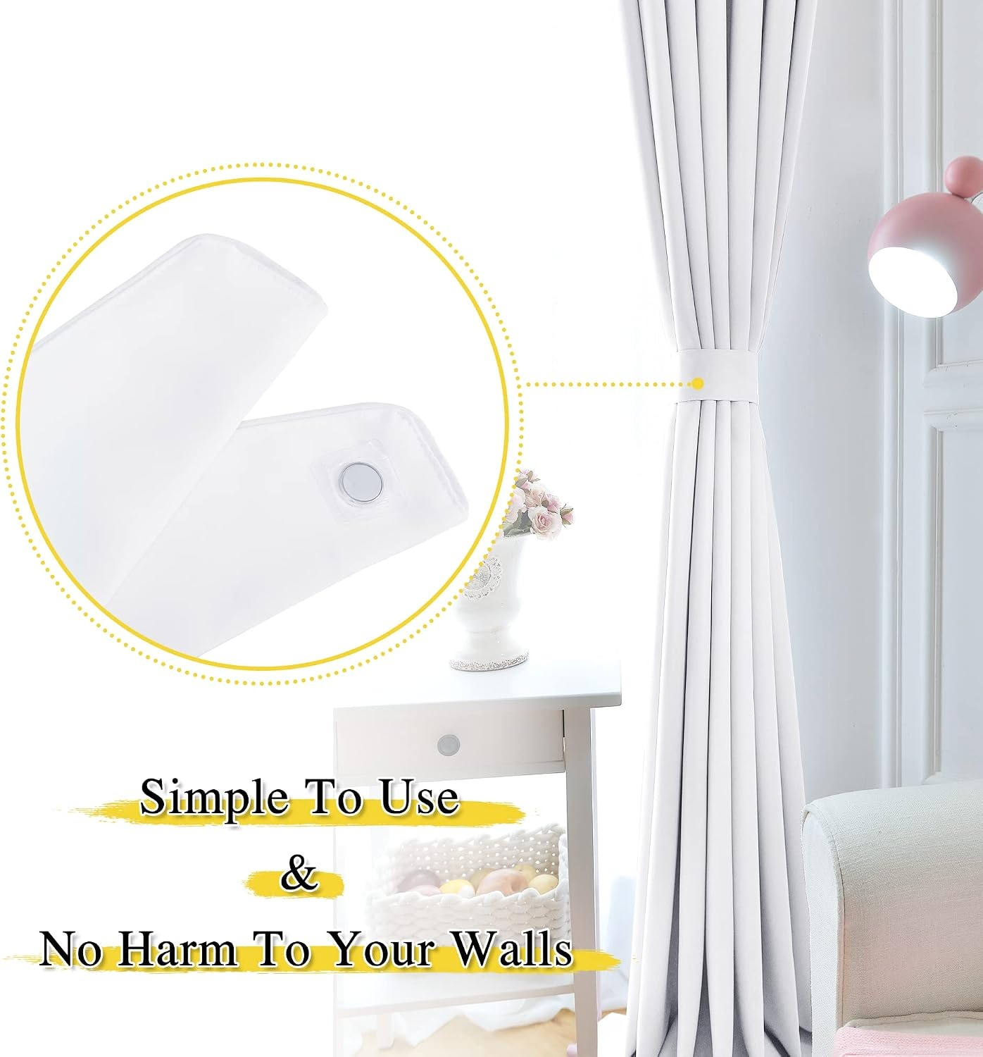 image:imageNICETOWN Strong Magnetic Curtain Tiebacks Modern Simple Style Curtain Ties Backs Holdbacks Holders for IndoorOutdoor Curtains White 185 X 4 Inches Set of 4White