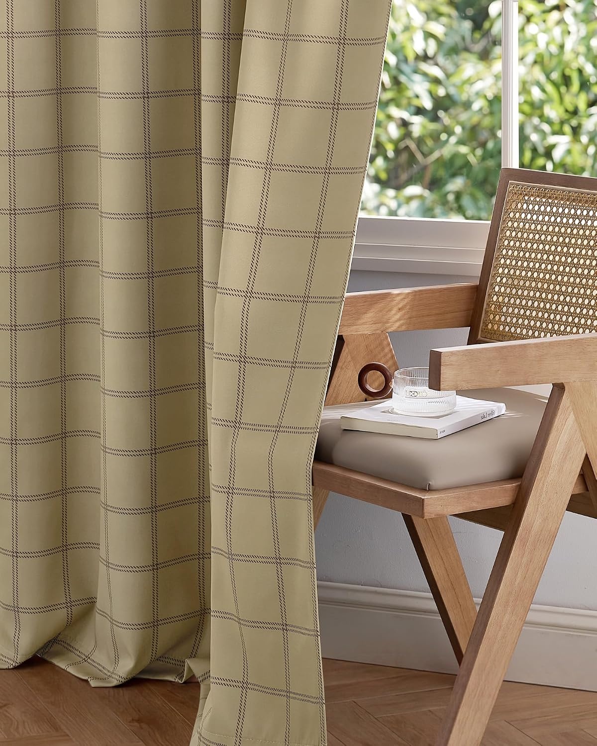 image:imageNICETOWN Taupe 100 Blackout Plaid Cabin Buffalo Gingham Curtain 52W x 84LGrid Pattern Burlap White