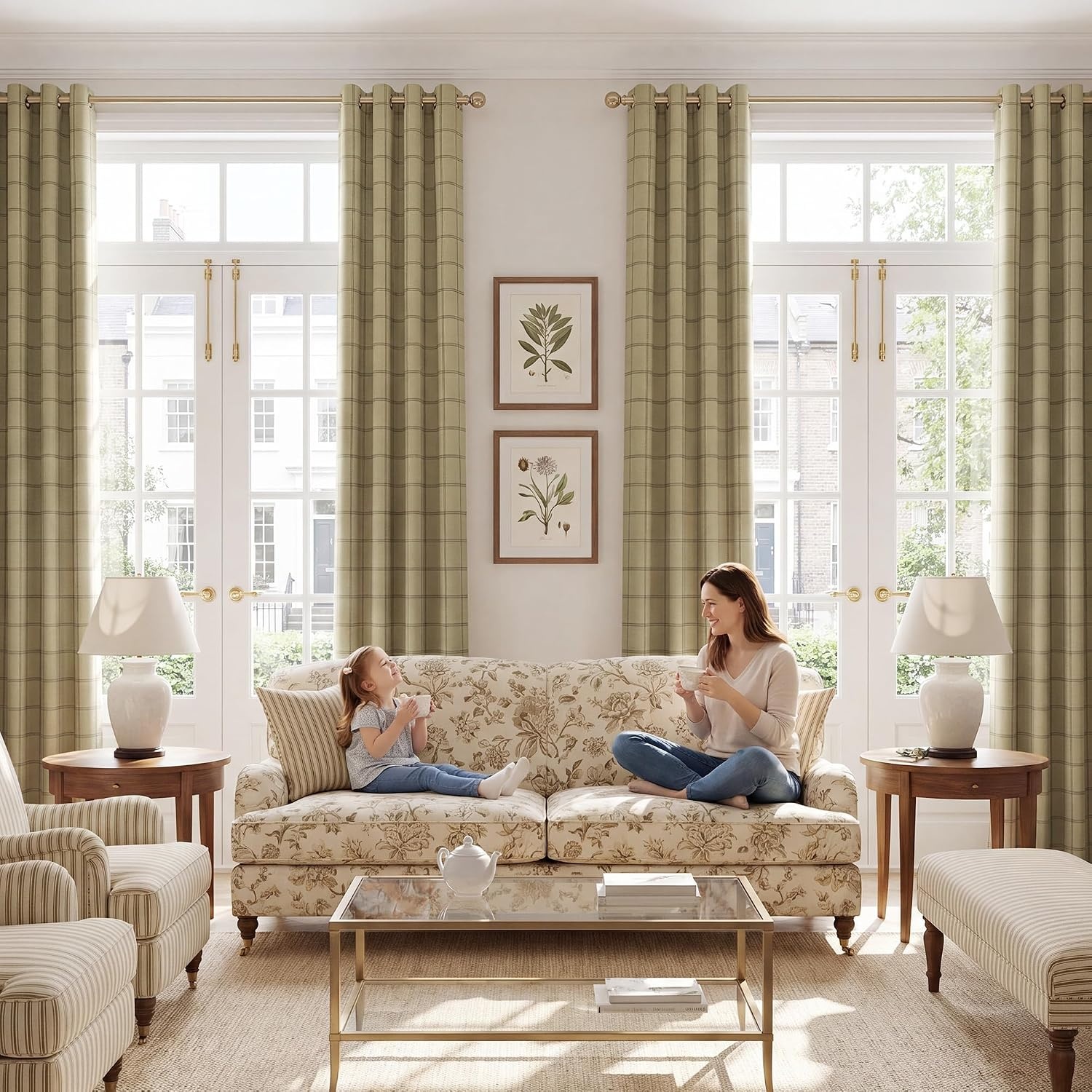 image:imageNICETOWN Taupe 100 Blackout Plaid Cabin Buffalo Gingham Curtain 52W x 84LGrid Pattern Burlap White