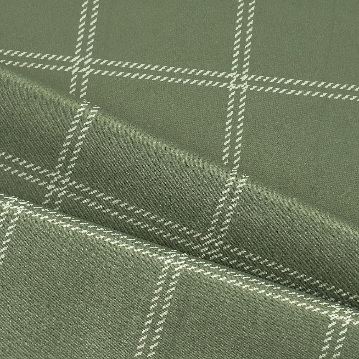 image:imageNICETOWN Taupe 100 Blackout Plaid Cabin Buffalo Gingham Curtain 52W x 84LGrid Pattern Olive Green White