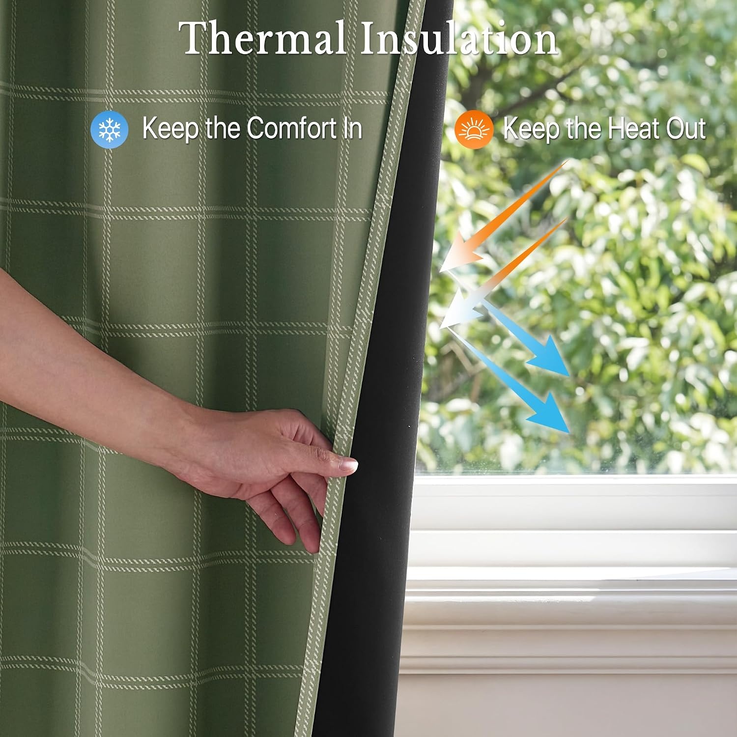 image:imageNICETOWN Taupe 100 Blackout Plaid Cabin Buffalo Gingham Curtain 52W x 84LGrid Pattern Olive Green White