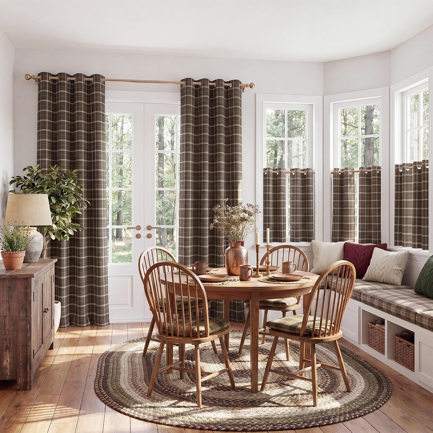 image:imageNICETOWN Taupe 100 Blackout Plaid Cabin Buffalo Gingham Curtain 52W x 84LPlaid Brown White