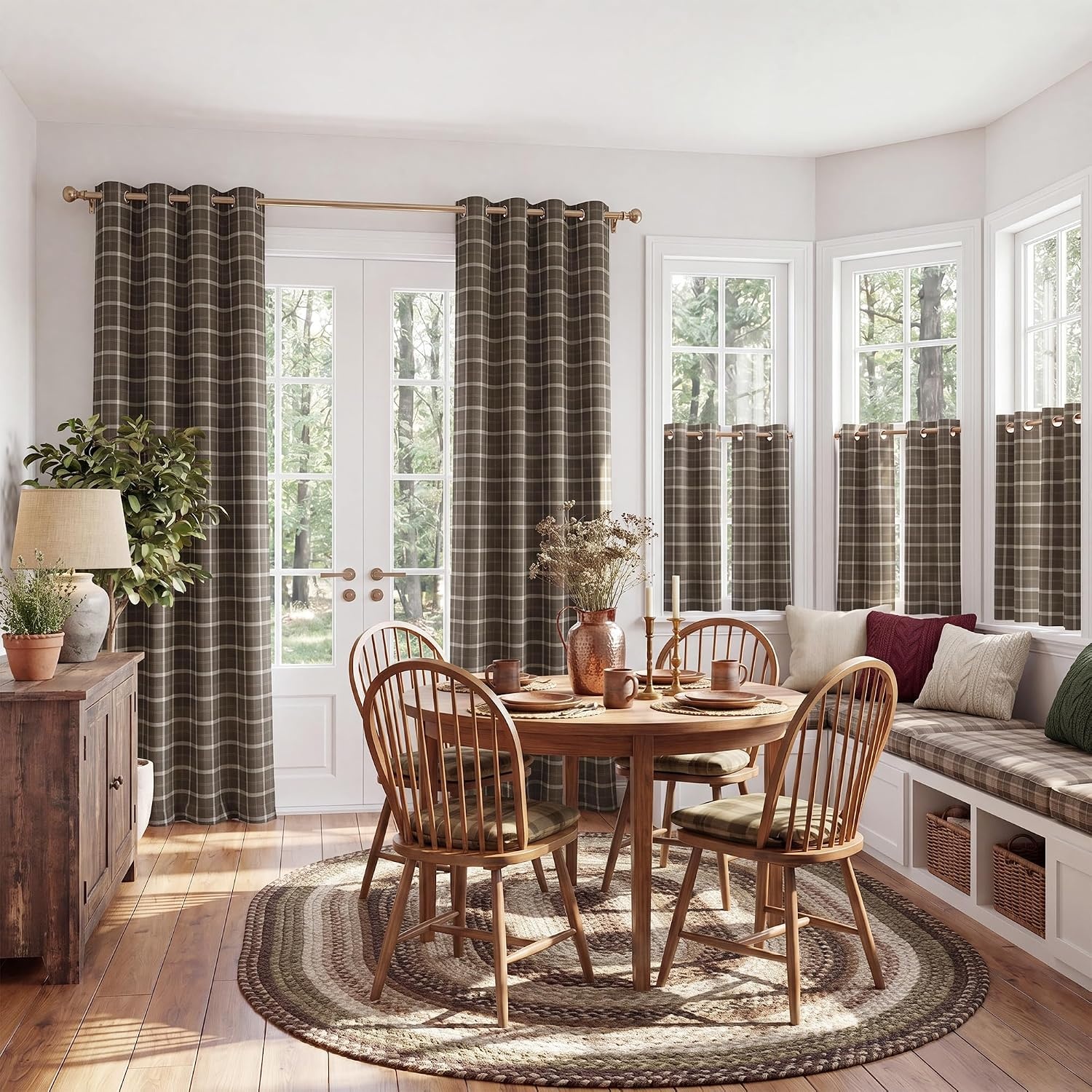 image:imageNICETOWN Taupe 100 Blackout Plaid Cabin Buffalo Gingham Curtain 52W x 84LPlaid Brown White