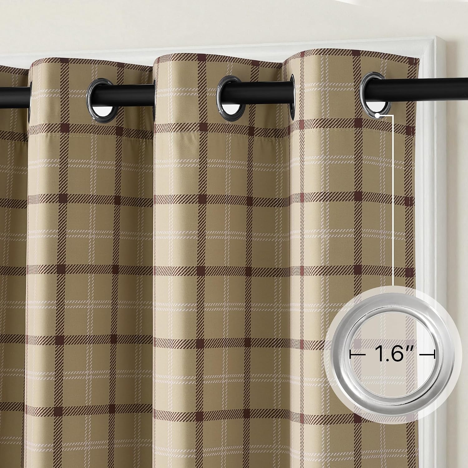 image:imageNICETOWN Taupe 100 Blackout Plaid Cabin Buffalo Gingham Curtain 52W x 84LPlaid Burlap White