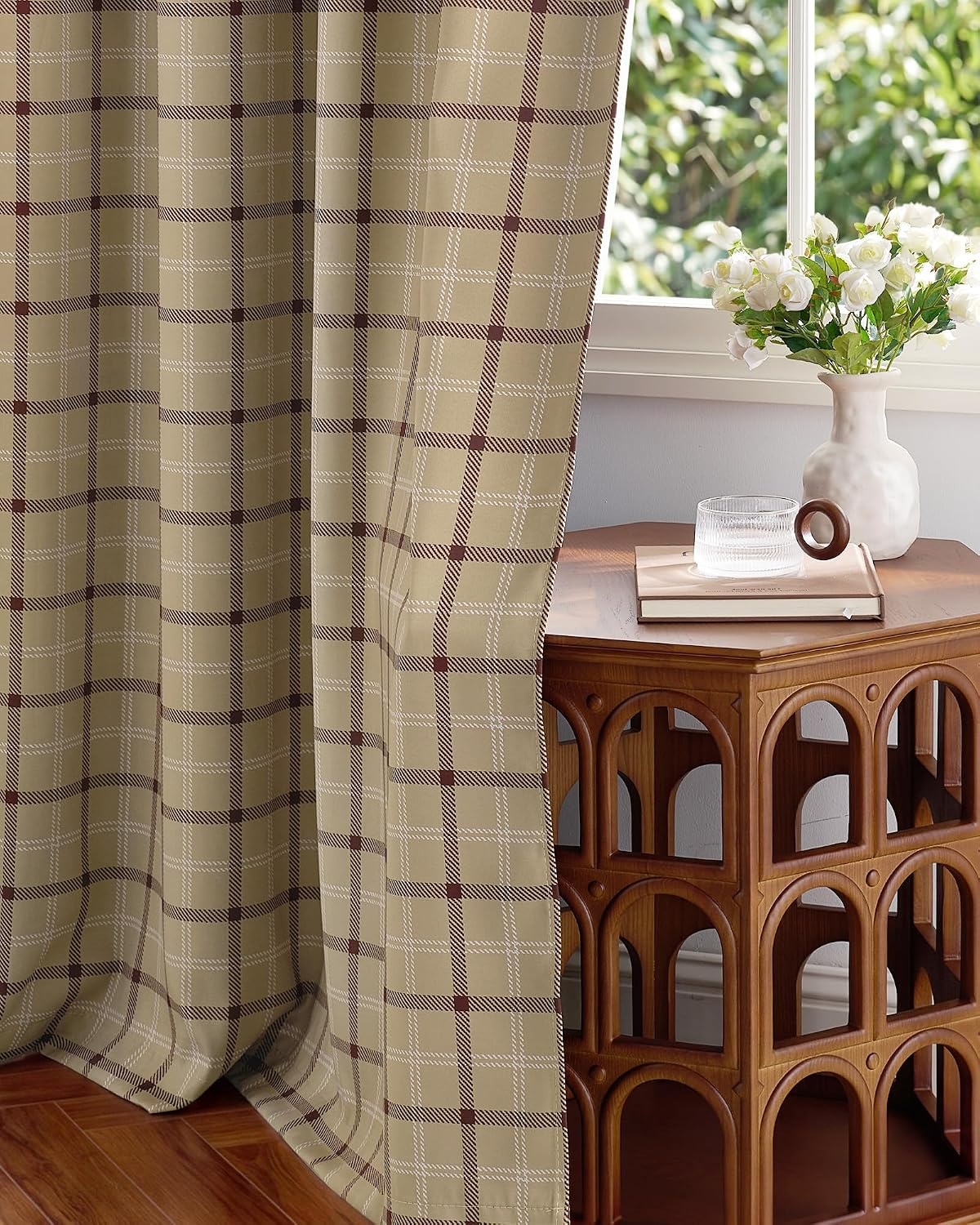 image:imageNICETOWN Taupe 100 Blackout Plaid Cabin Buffalo Gingham Curtain 52W x 84LPlaid Burlap White