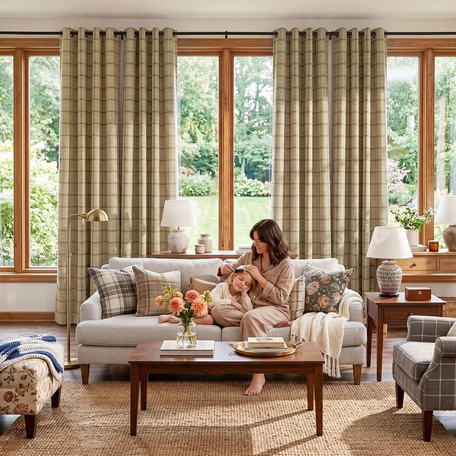 image:imageNICETOWN Taupe 100 Blackout Plaid Cabin Buffalo Gingham Curtain 52W x 84LPlaid Burlap White