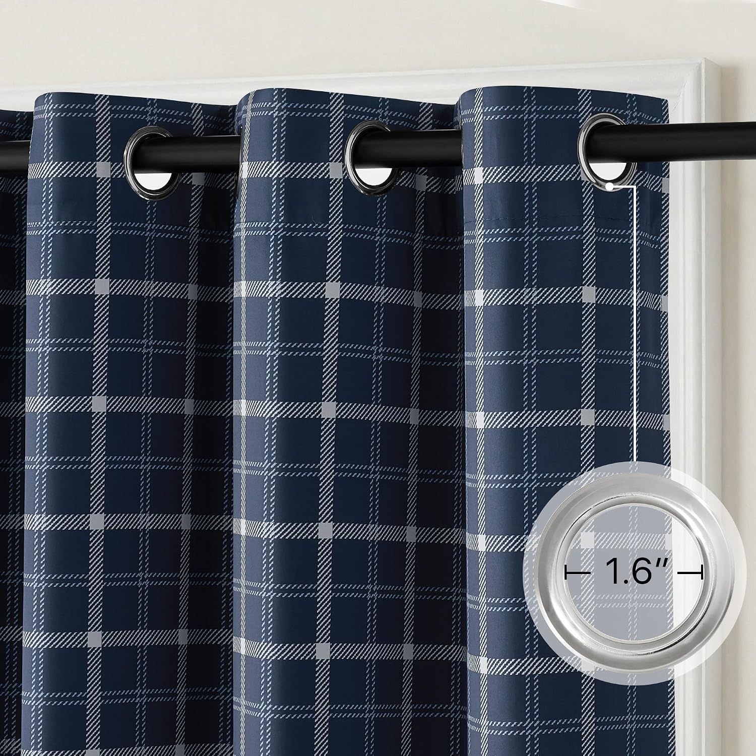 image:imageNICETOWN Taupe 100 Blackout Plaid Cabin Buffalo Gingham Curtain 52W x 84LPlaid Dark Blue White