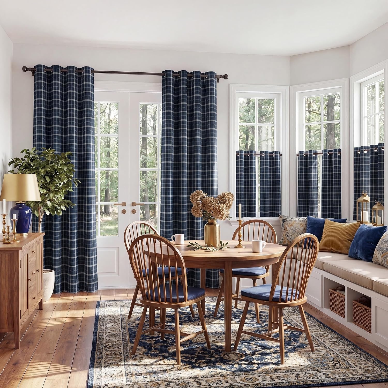 image:imageNICETOWN Taupe 100 Blackout Plaid Cabin Buffalo Gingham Curtain 52W x 84LPlaid Dark Blue White