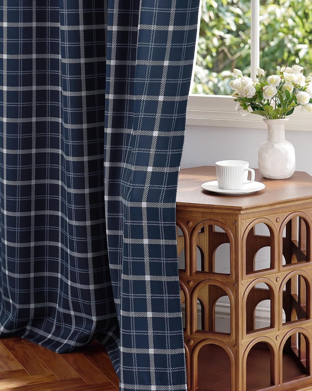 image:imageNICETOWN Taupe 100 Blackout Plaid Cabin Buffalo Gingham Curtain 52W x 84LPlaid Dark Blue White