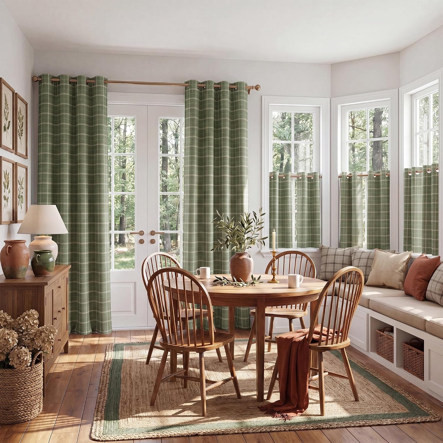 image:imageNICETOWN Taupe 100 Blackout Plaid Cabin Buffalo Gingham Curtain 52W x 84LPlaid Olive Green White