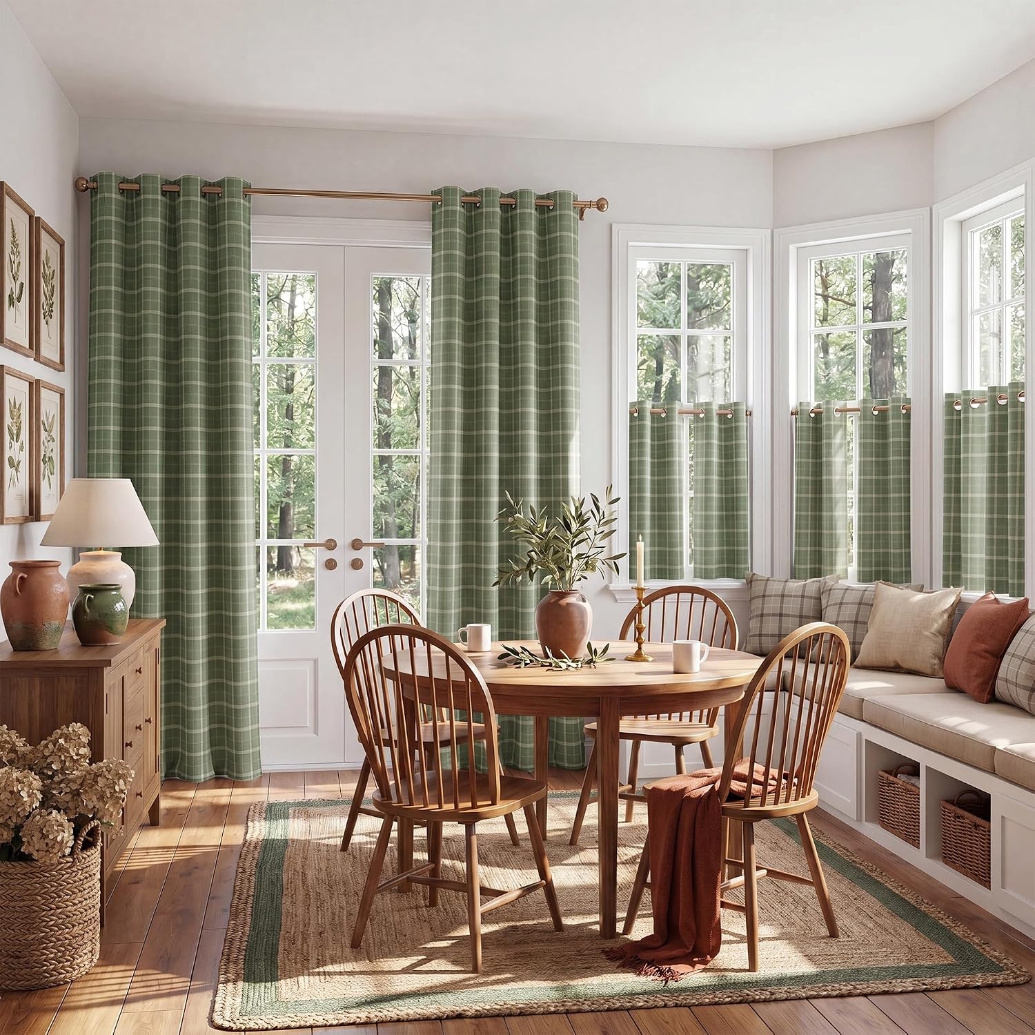 image:imageNICETOWN Taupe 100 Blackout Plaid Cabin Buffalo Gingham Curtain 52W x 84LPlaid Olive Green White