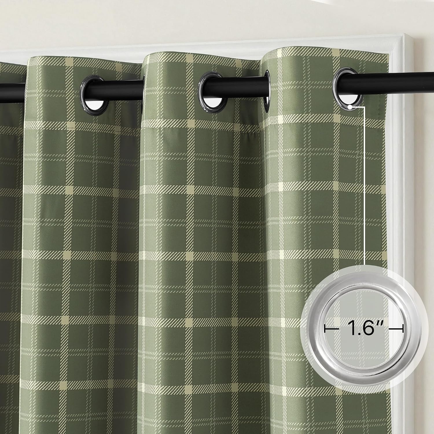 image:imageNICETOWN Taupe 100 Blackout Plaid Cabin Buffalo Gingham Curtain 52W x 84LPlaid Olive Green White