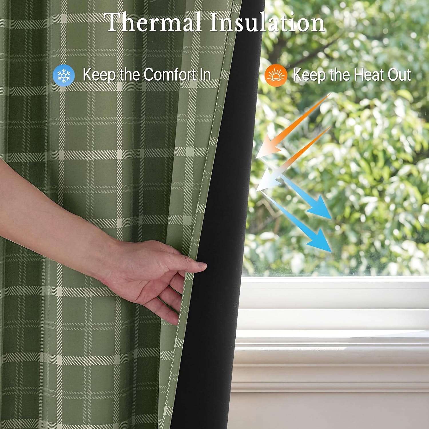image:imageNICETOWN Taupe 100 Blackout Plaid Cabin Buffalo Gingham Curtain 52W x 84LPlaid Olive Green White