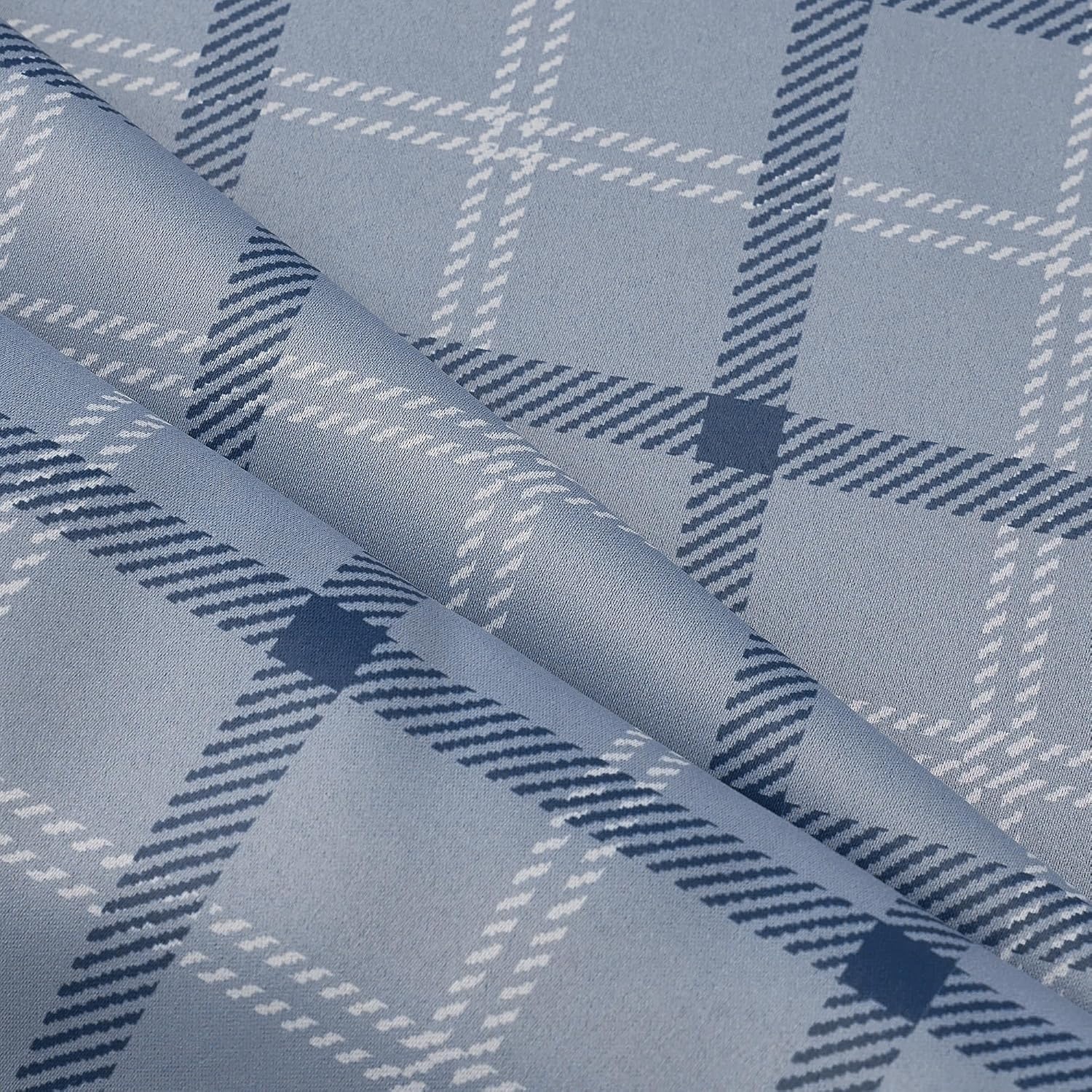 image:imageNICETOWN Taupe 100 Blackout Plaid Cabin Buffalo Gingham Curtain 52W x 84LPlaid Sea Blue White