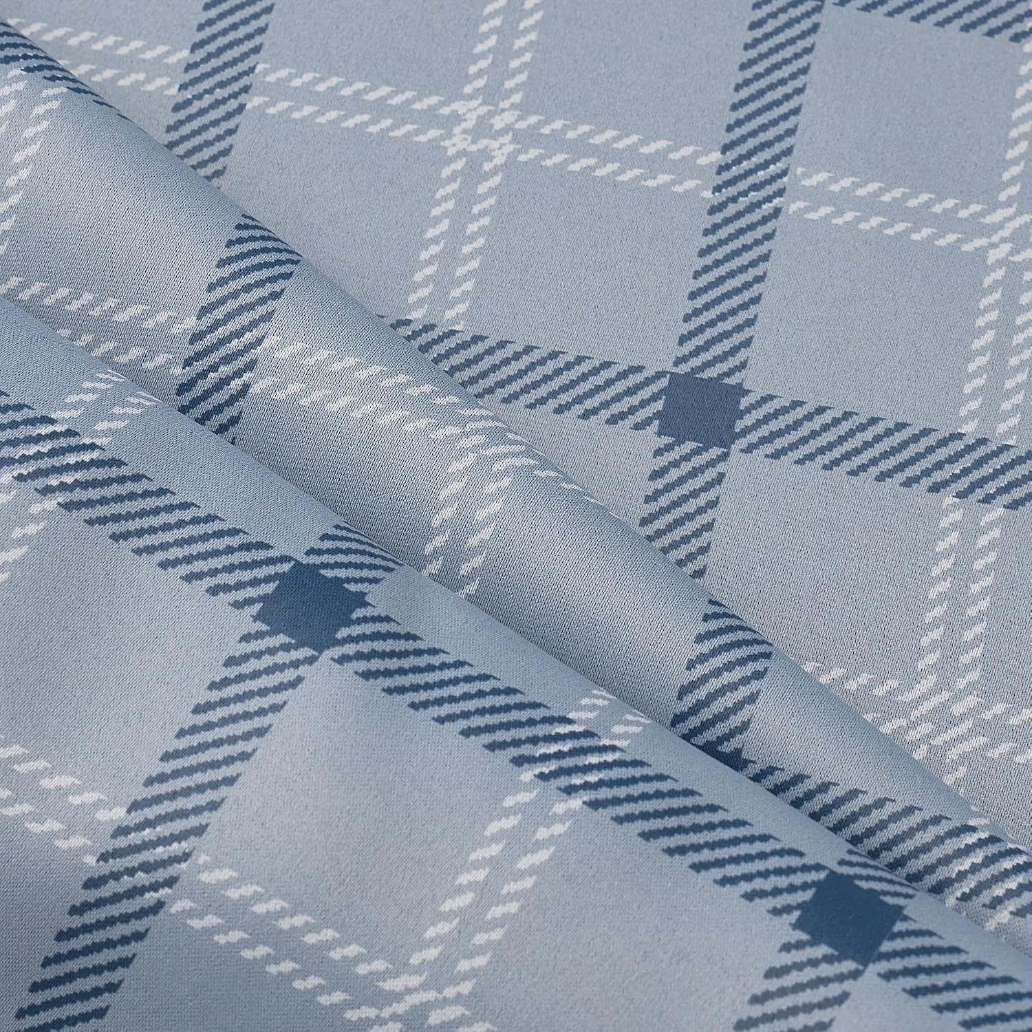 image:imageNICETOWN Taupe 100 Blackout Plaid Cabin Buffalo Gingham Curtain 52W x 84LPlaid Sea Blue White