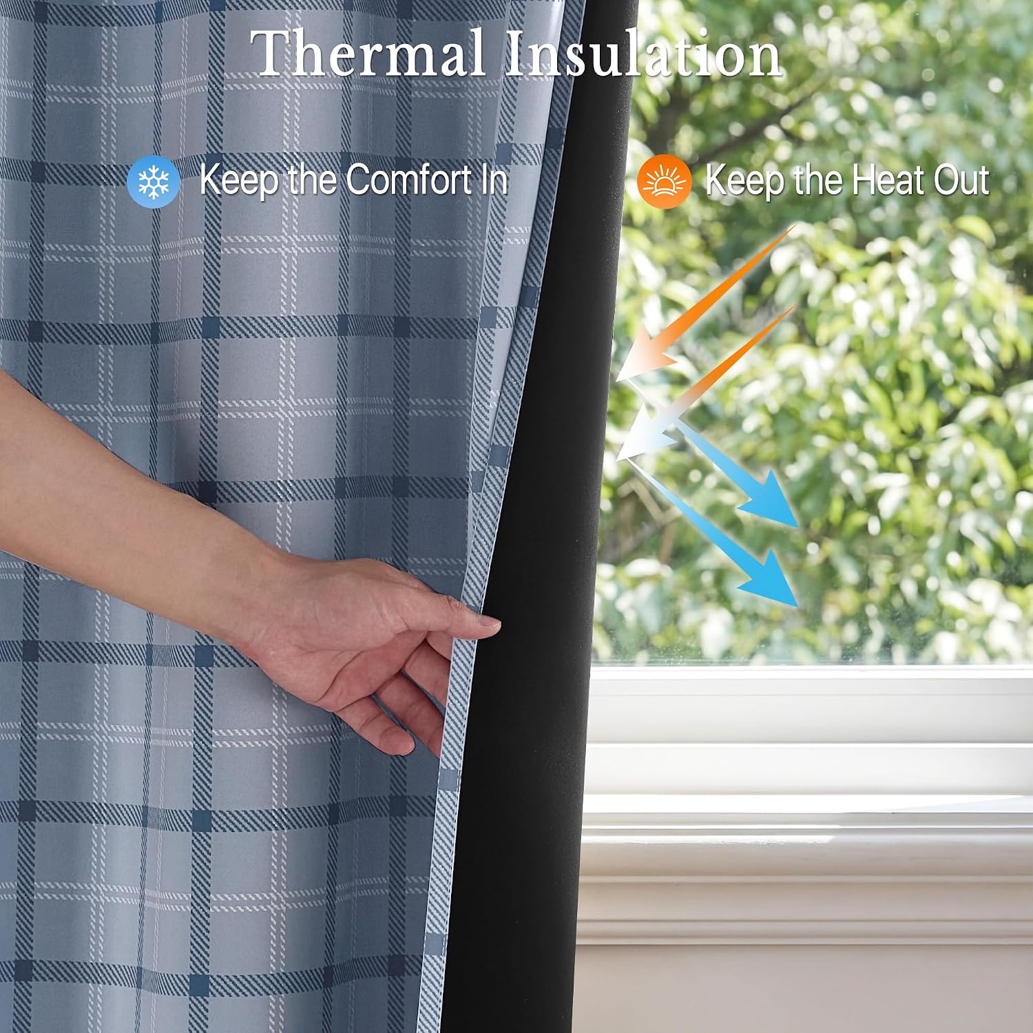 image:imageNICETOWN Taupe 100 Blackout Plaid Cabin Buffalo Gingham Curtain 52W x 84LPlaid Sea Blue White