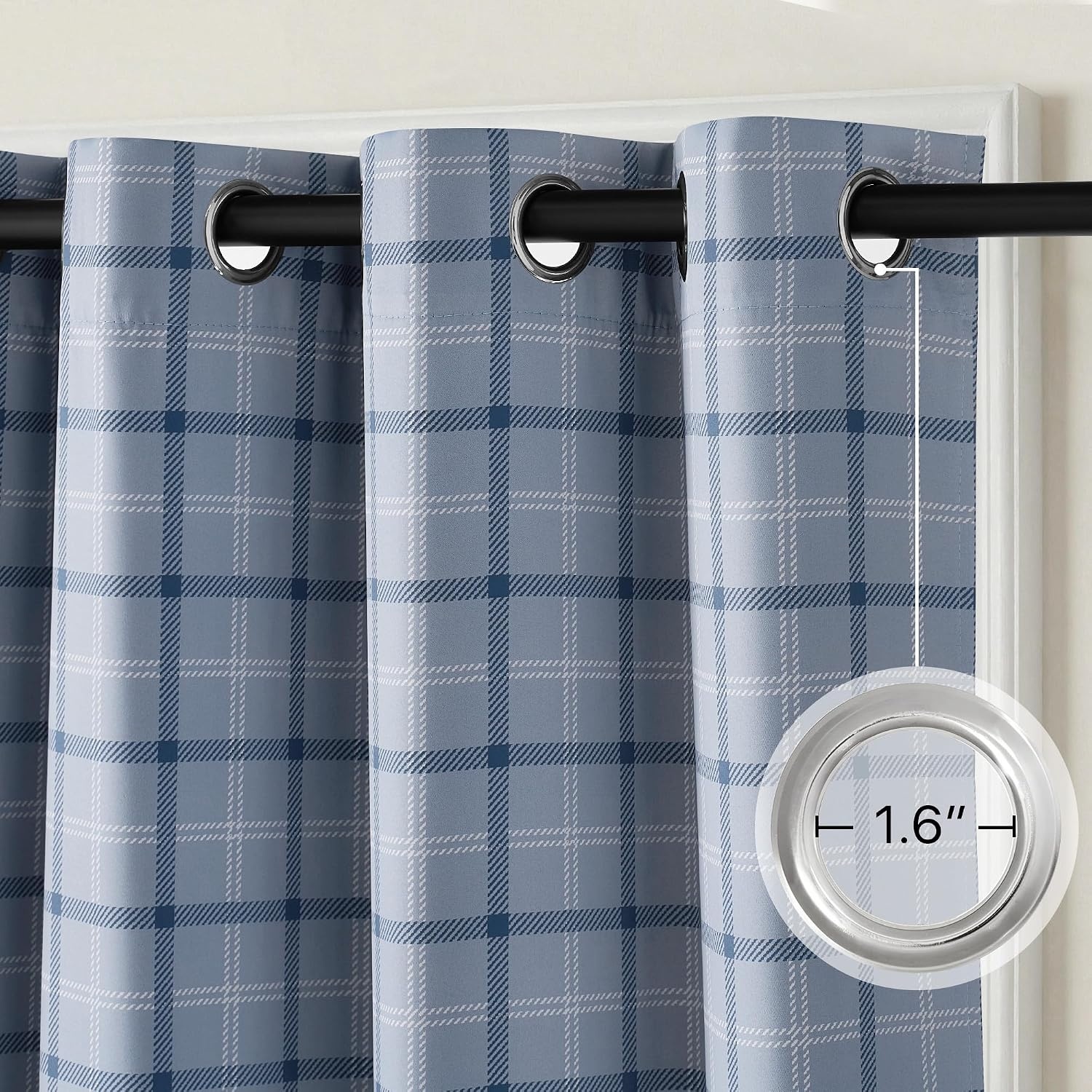 image:imageNICETOWN Taupe 100 Blackout Plaid Cabin Buffalo Gingham Curtain 52W x 84LPlaid Sea Blue White