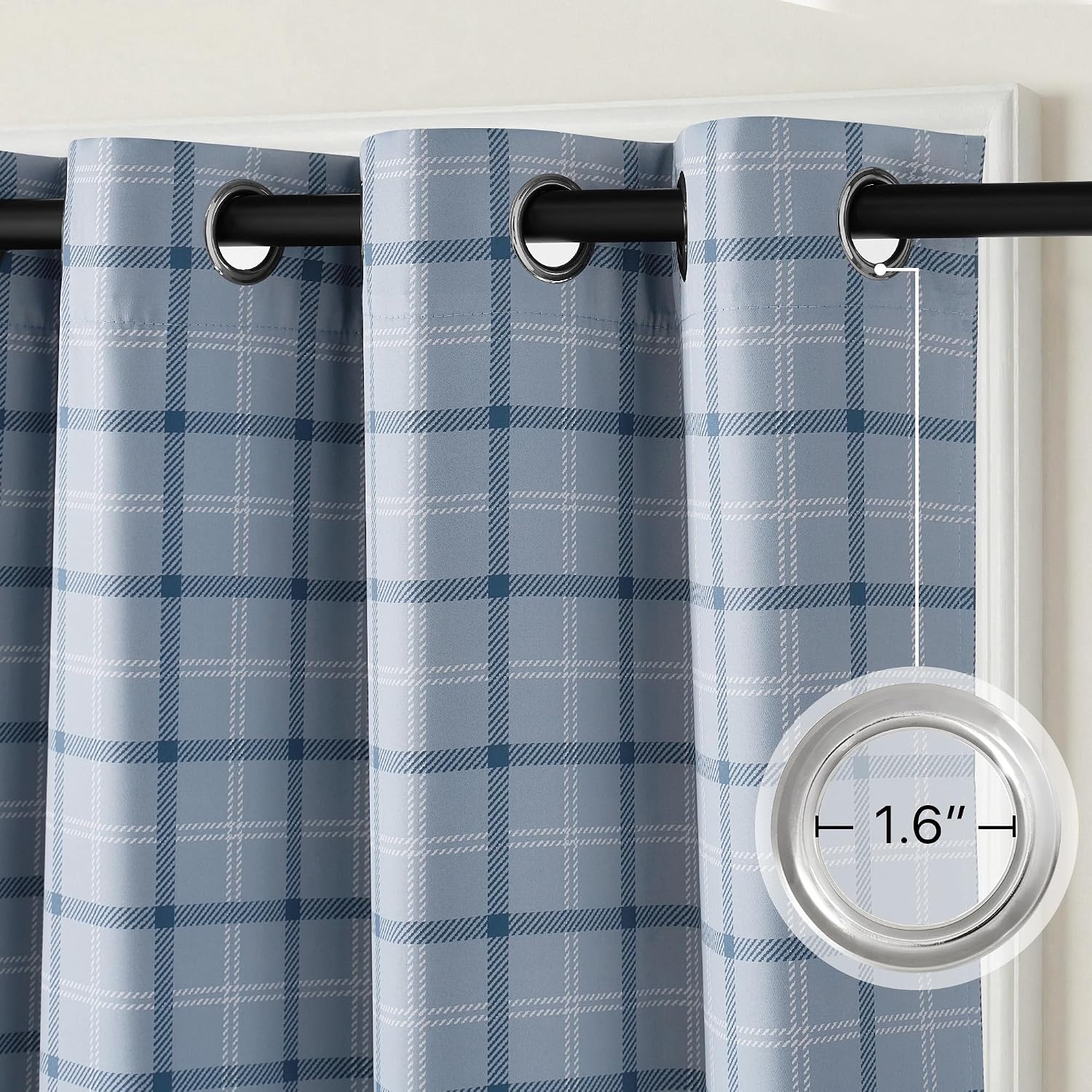 image:imageNICETOWN Taupe 100 Blackout Plaid Cabin Buffalo Gingham Curtain 52W x 84LPlaid Sea Blue White