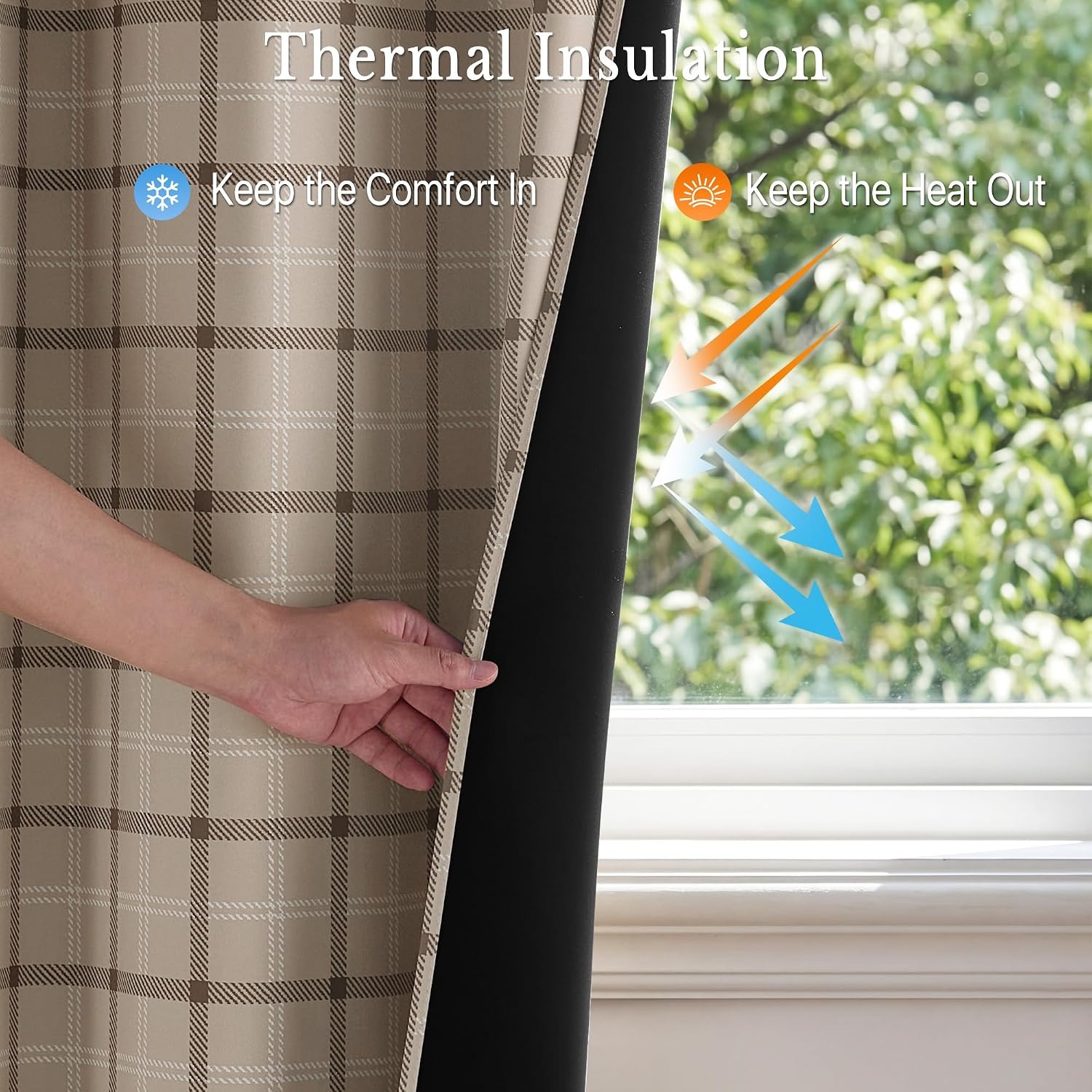 image:imageNICETOWN Taupe 100 Blackout Plaid Cabin Buffalo Gingham Curtain 52W x 84LPlaid Taupe White