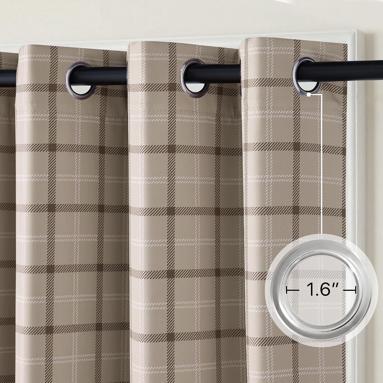 image:imageNICETOWN Taupe 100 Blackout Plaid Cabin Buffalo Gingham Curtain 52W x 84LPlaid Taupe White