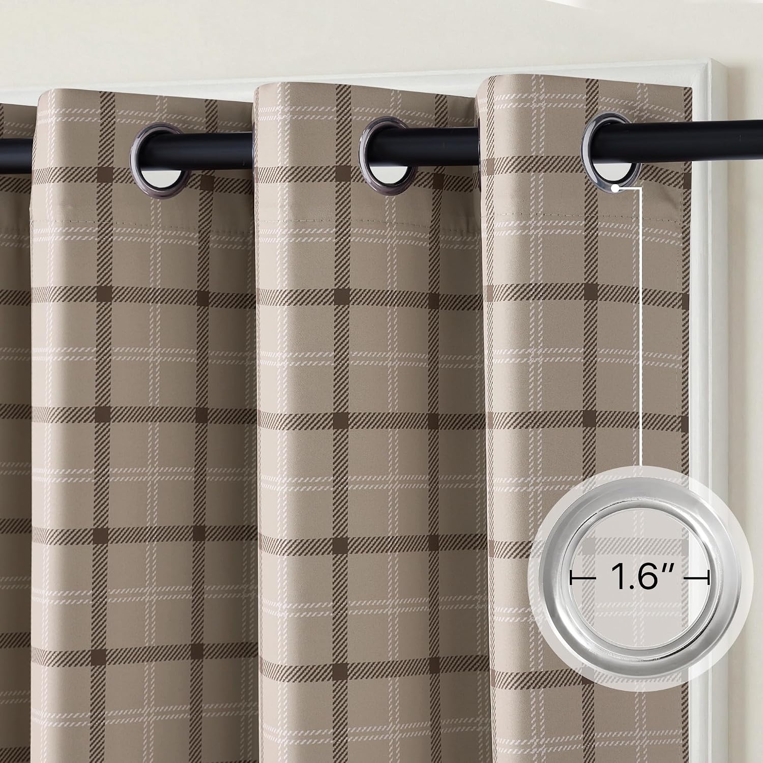 image:imageNICETOWN Taupe 100 Blackout Plaid Cabin Buffalo Gingham Curtain 52W x 84LPlaid Taupe White