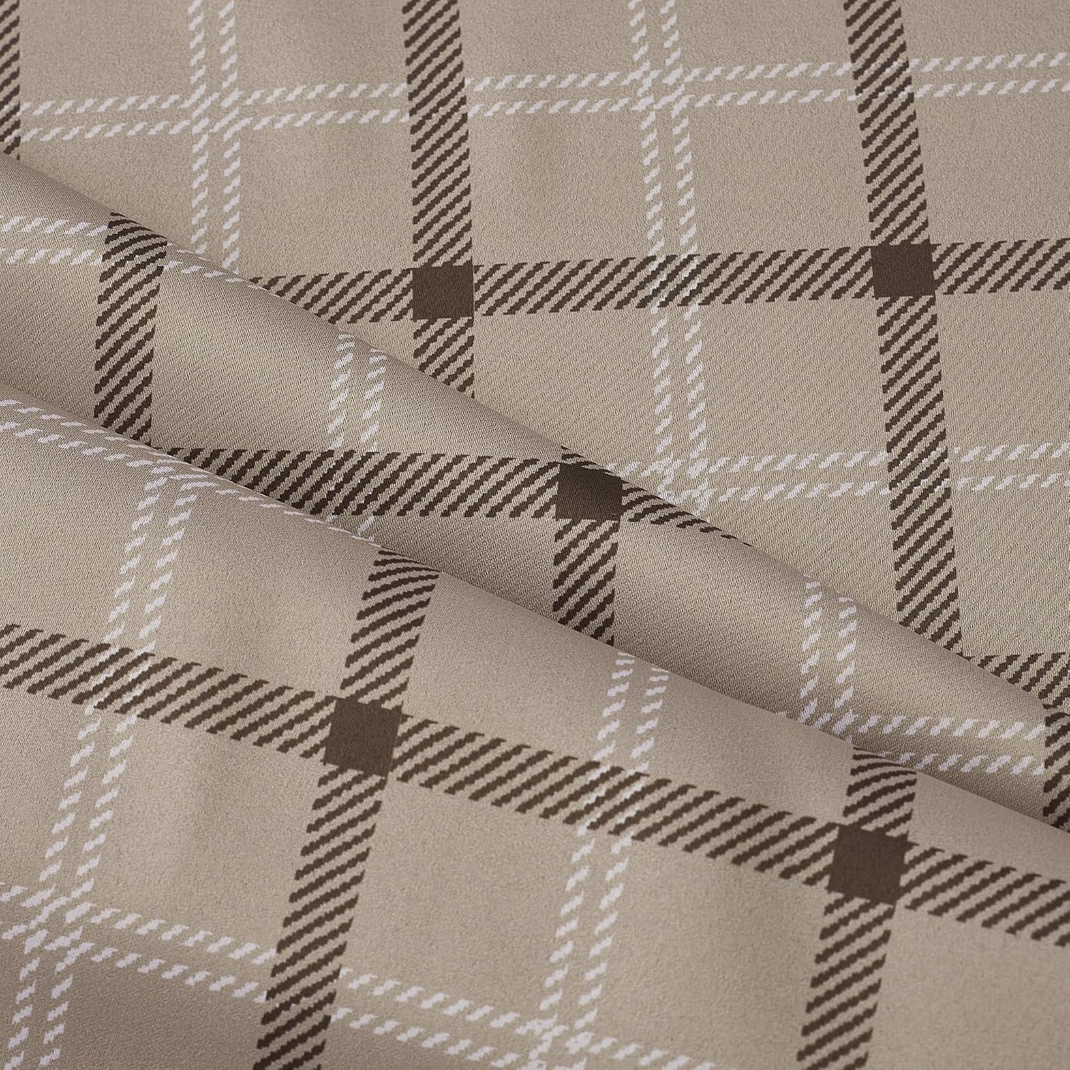 image:imageNICETOWN Taupe 100 Blackout Plaid Cabin Buffalo Gingham Curtain 52W x 84LPlaid Taupe White