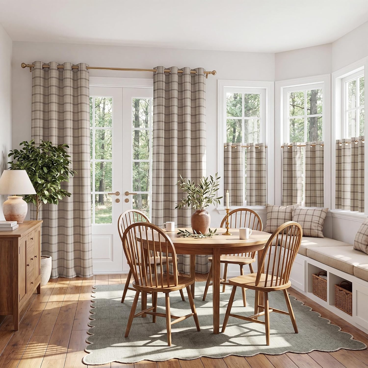 image:imageNICETOWN Taupe 100 Blackout Plaid Cabin Buffalo Gingham Curtain 52W x 84LPlaid Taupe White