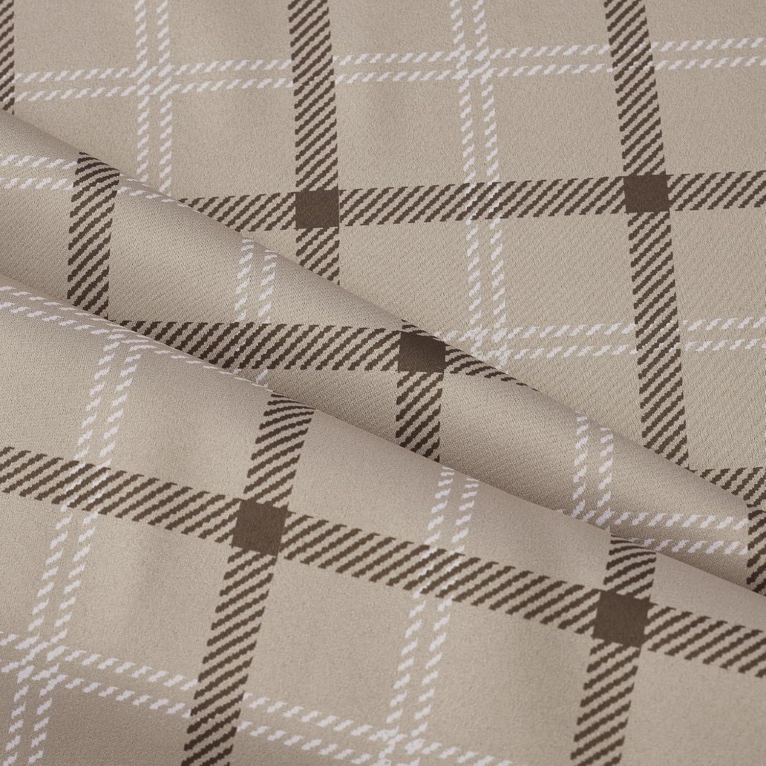 image:imageNICETOWN Taupe 100 Blackout Plaid Cabin Buffalo Gingham Curtain 52W x 84LPlaid Taupe White