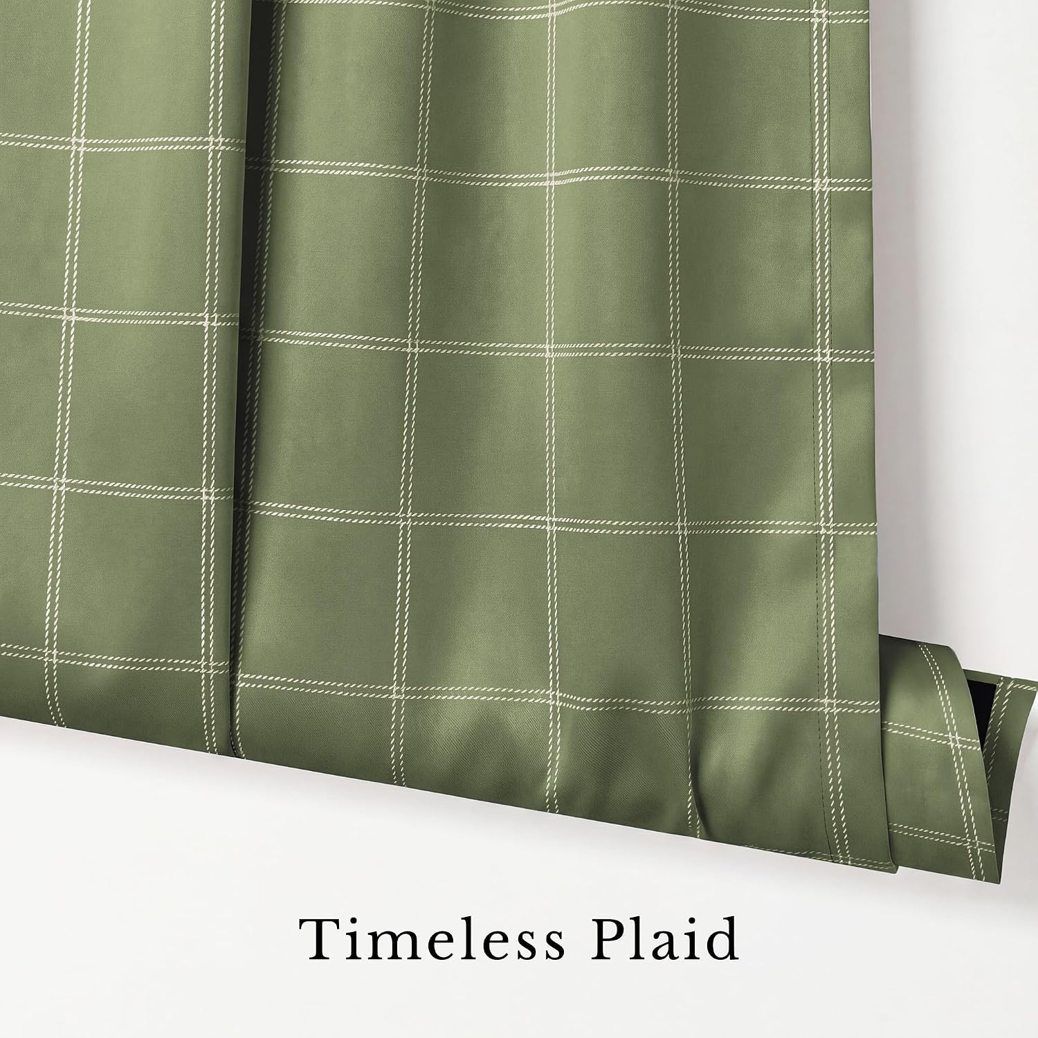 image:imageNICETOWN Taupe Fall Farmhouse Plaid 100 Blackout Ballon Shades 34W x 45LGrid Pattern Olive Green White