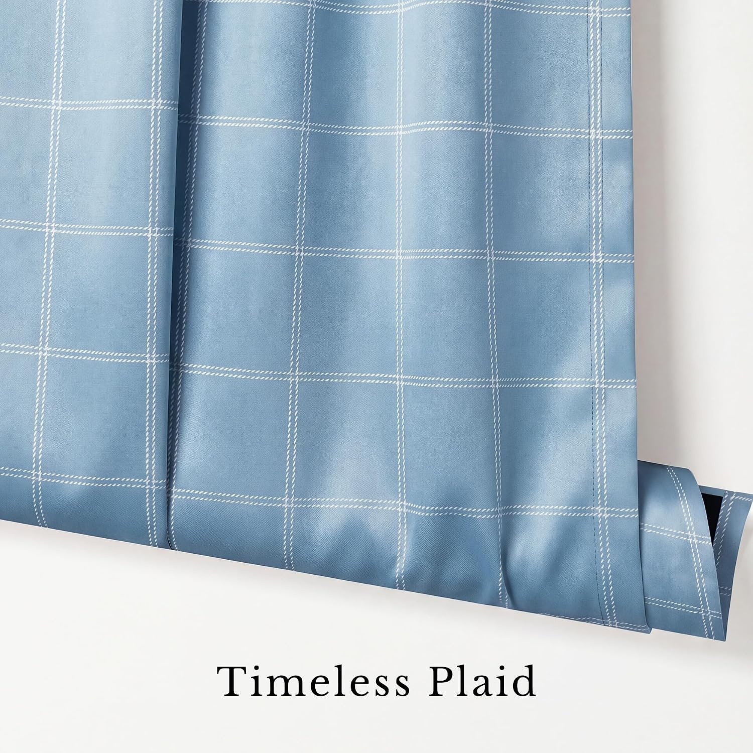 image:imageNICETOWN Taupe Fall Farmhouse Plaid 100 Blackout Ballon Shades 34W x 45LGrid Pattern Sea Blue White