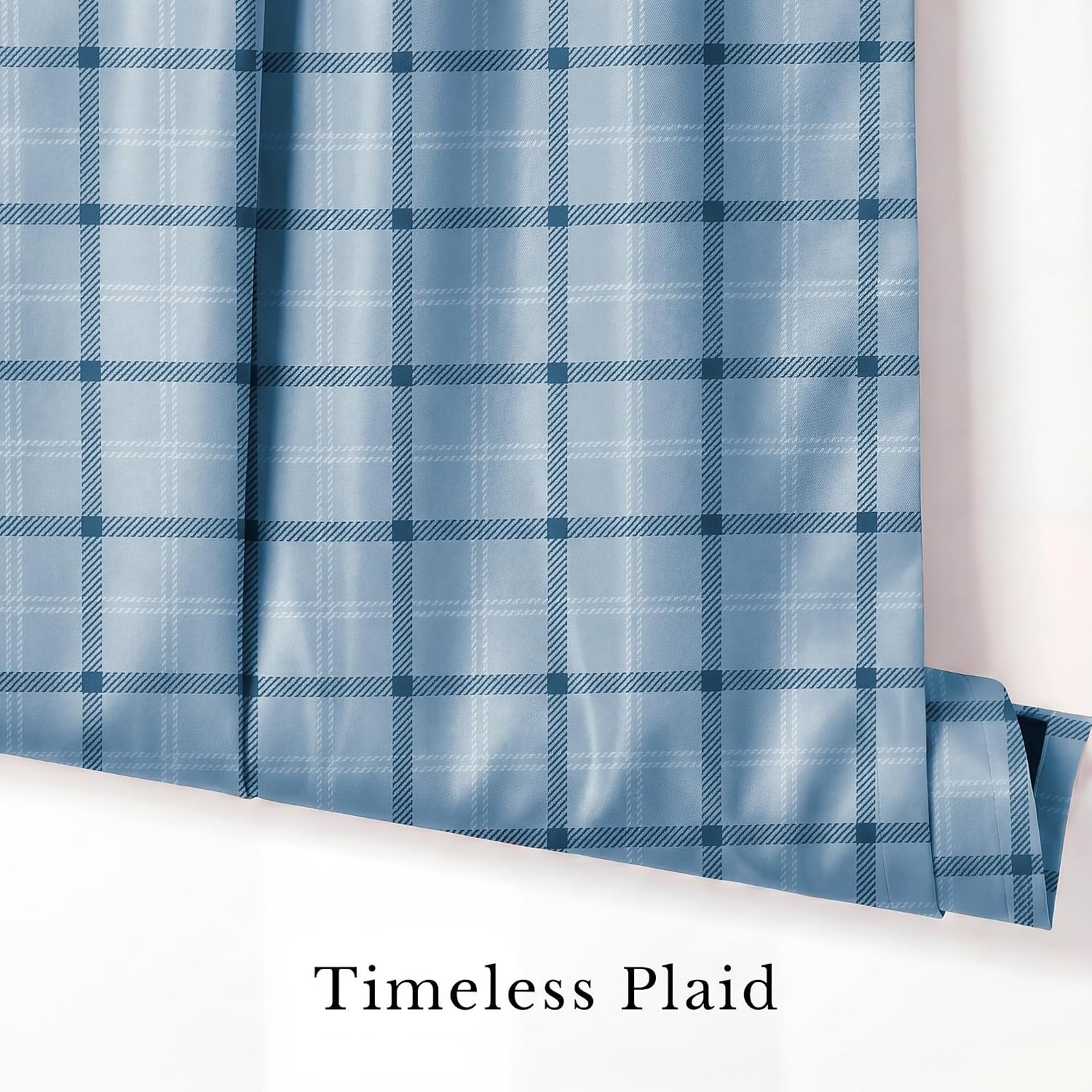 image:imageNICETOWN Taupe Fall Farmhouse Plaid 100 Blackout Ballon Shades 34W x 45LPlaid Sea Blue White