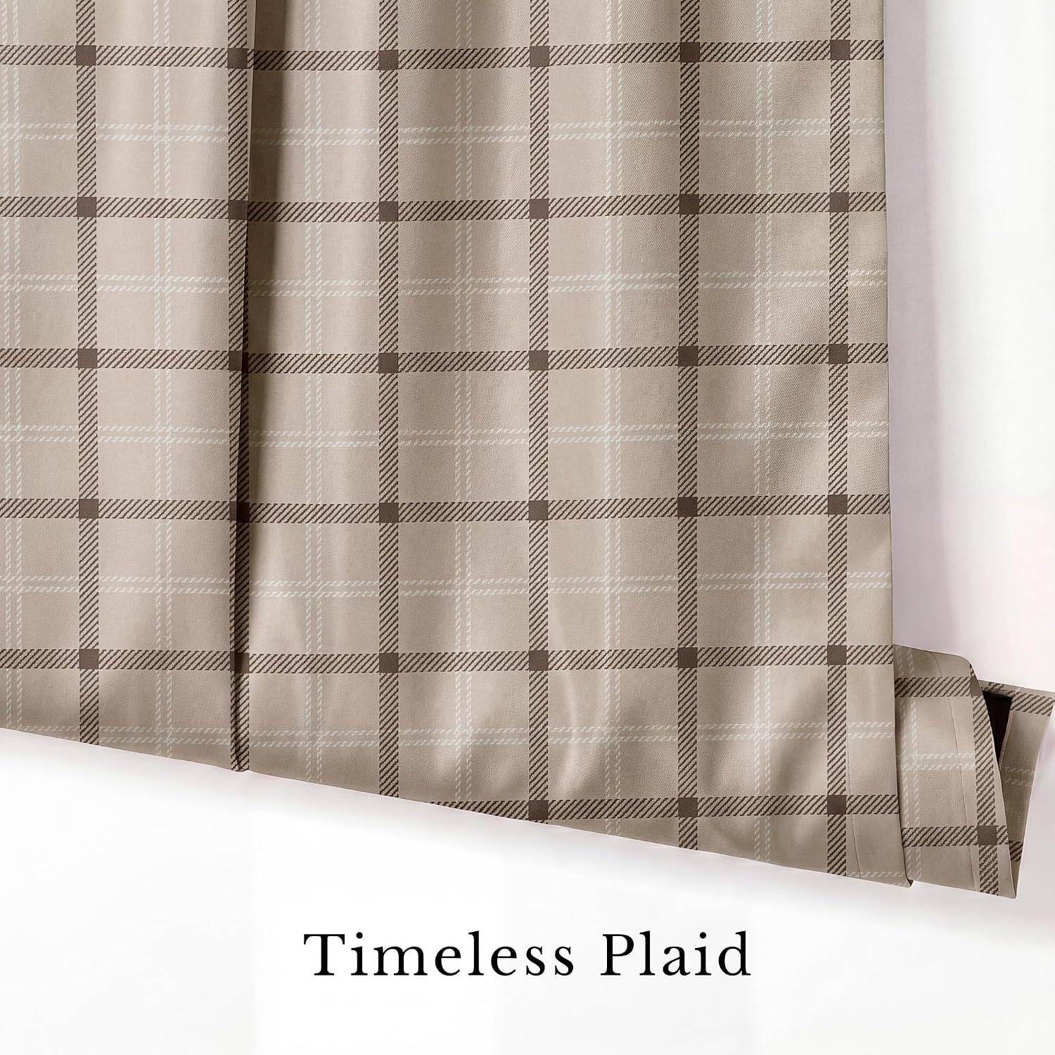 image:imageNICETOWN Taupe Fall Farmhouse Plaid 100 Blackout Ballon Shades 34W x 45LPlaid Taupe White