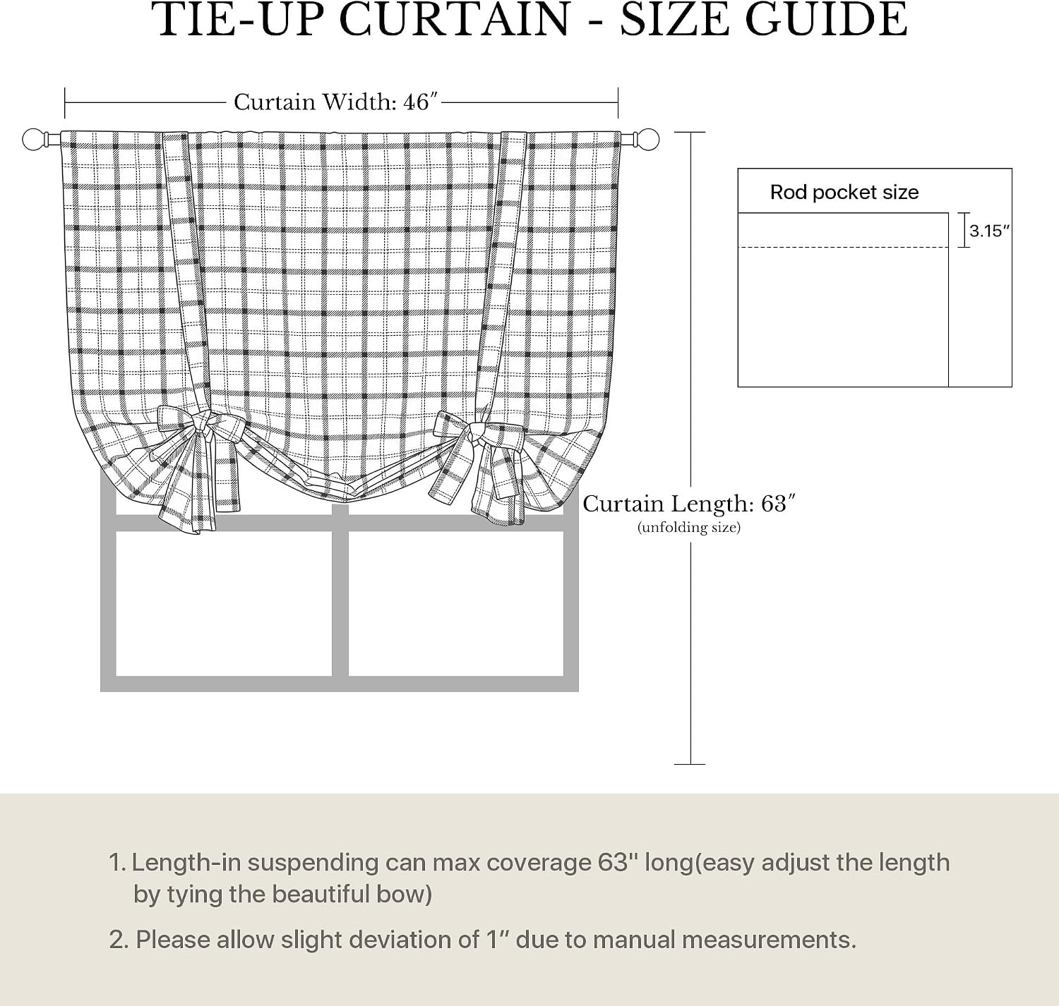 image:imageNICETOWN Taupe Fall Farmhouse Plaid 100 Blackout Ballon Shades 34W x 45LPlaid Taupe White