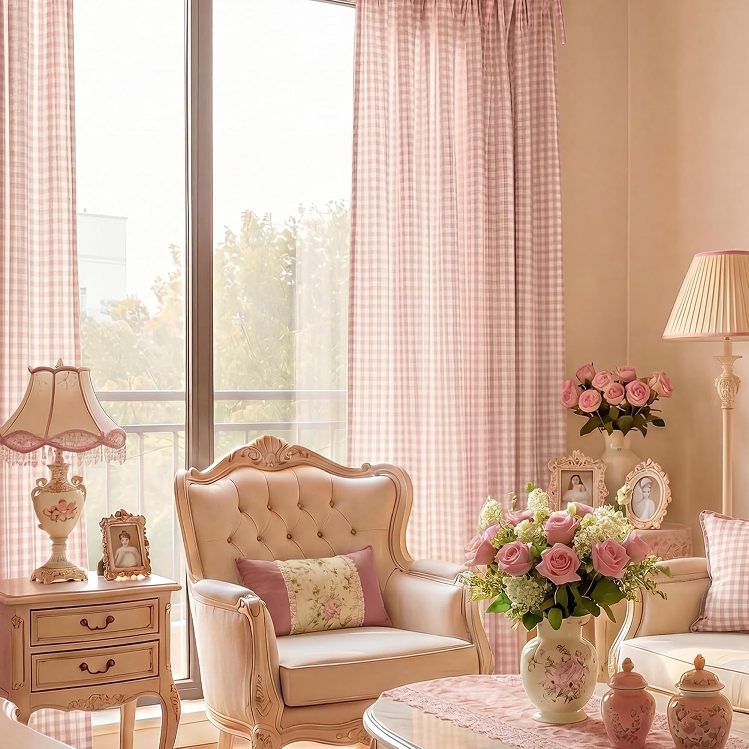 image:imageNICETOWN Tie Top Pink Linen Curtains for Girls Room W52xL84 2 PanelsBlush Pink