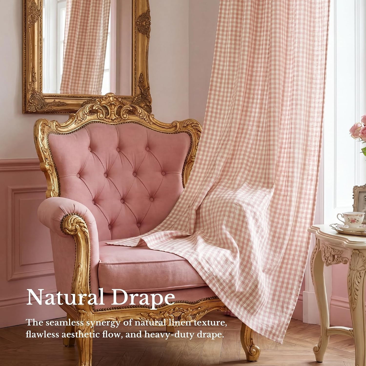 image:imageNICETOWN Tie Top Pink Linen Curtains for Girls Room W52xL84 2 PanelsBlush Pink