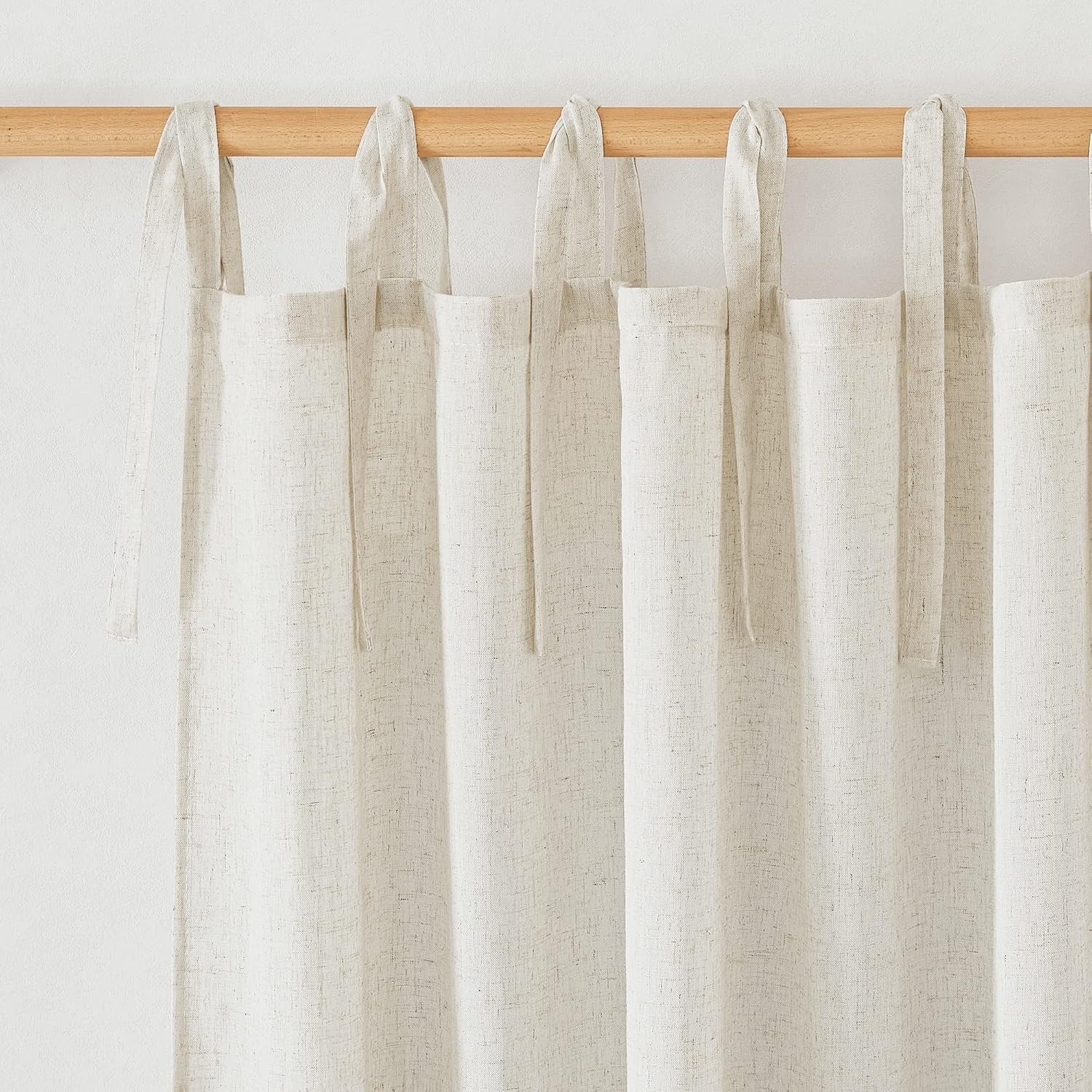 image:imageNICETOWN Tie Top Pink Linen Curtains for Girls Room W52xL84 2 PanelsNatural