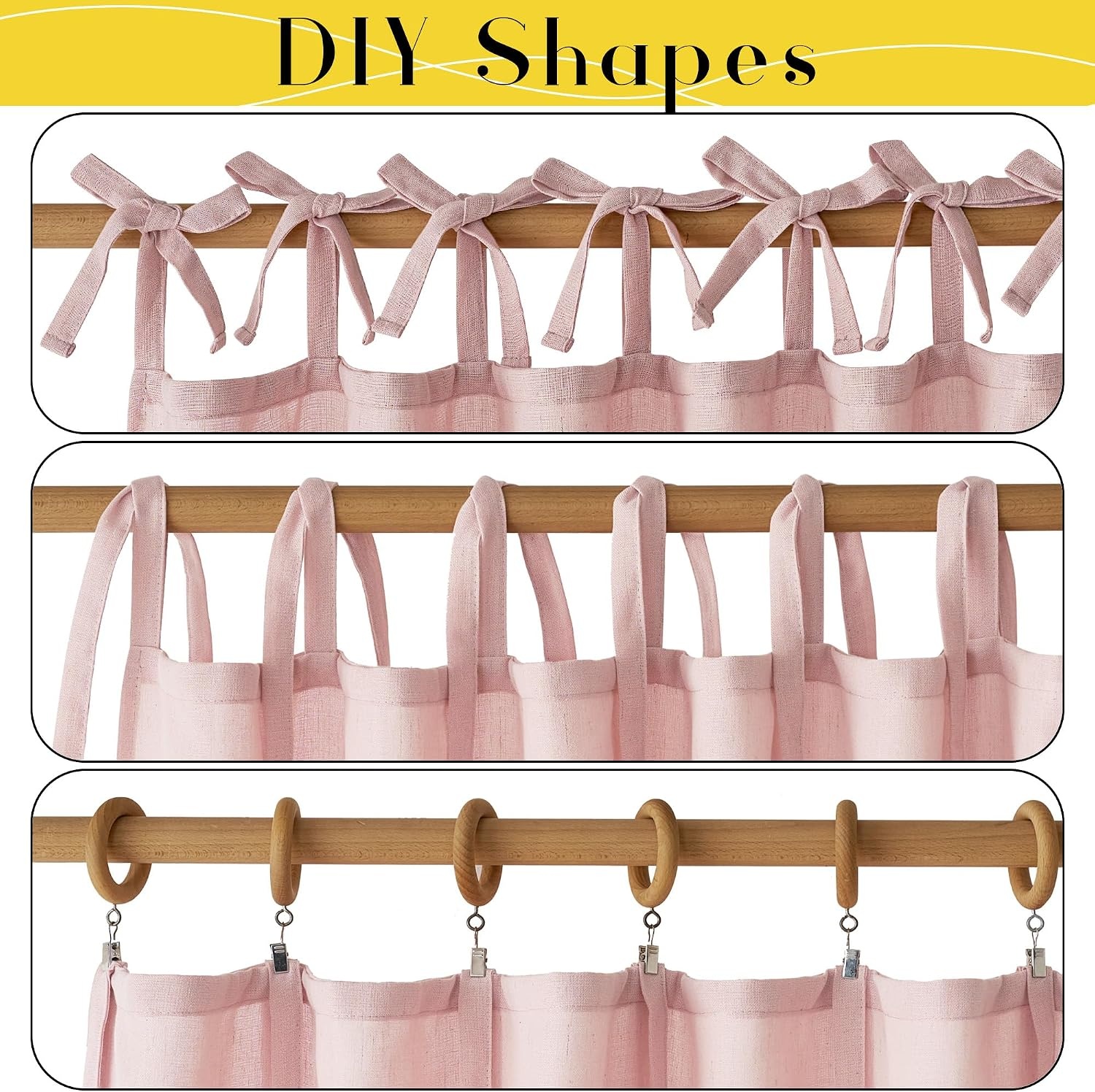 image:imageNICETOWN Tie Top Pink Linen Curtains for Girls Room W52xL84 2 PanelsPink