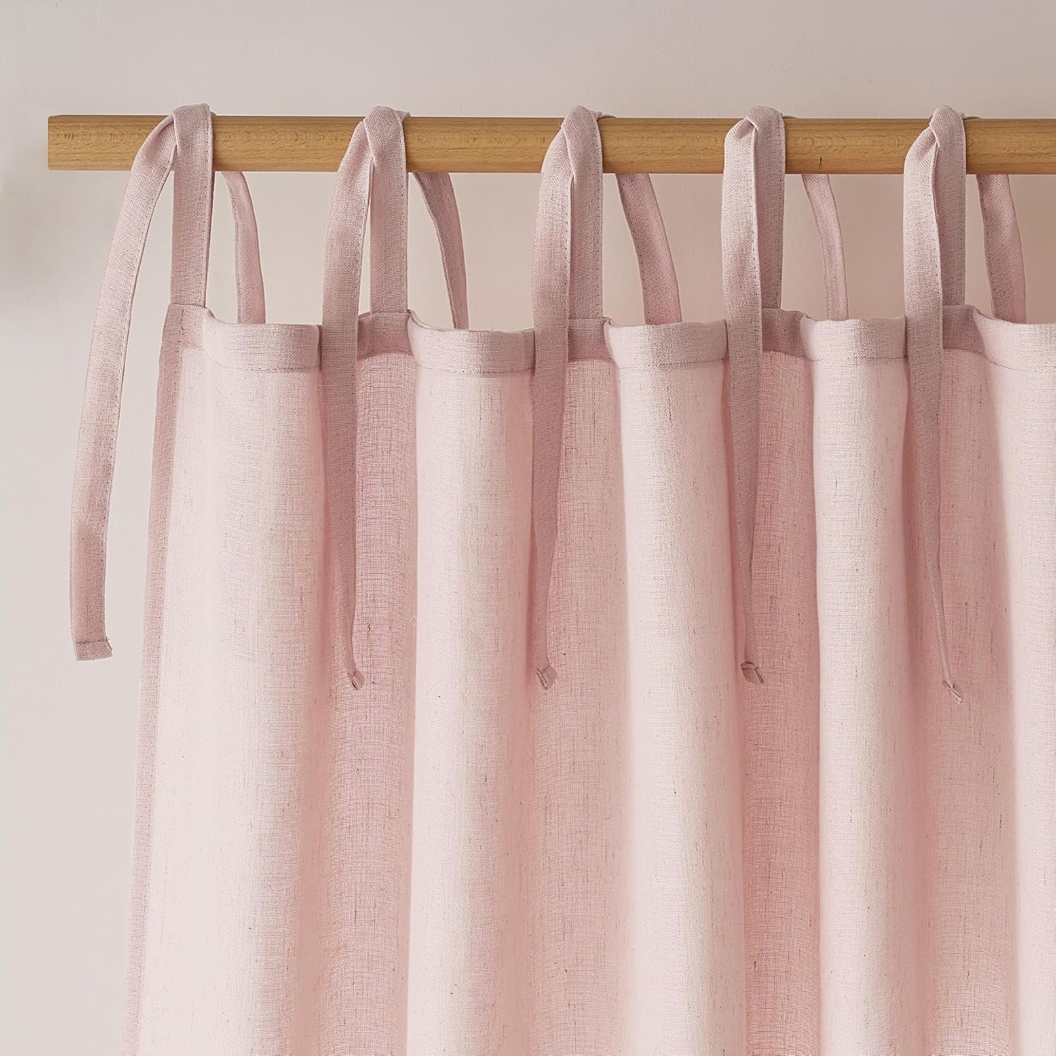 image:imageNICETOWN Tie Top Pink Linen Curtains for Girls Room W52xL84 2 PanelsPink