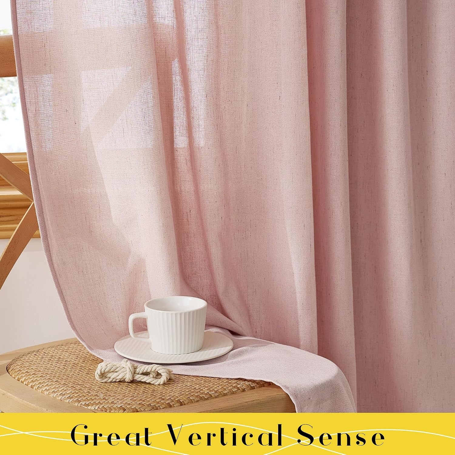 image:imageNICETOWN Tie Top Pink Linen Curtains for Girls Room W52xL84 2 PanelsPink