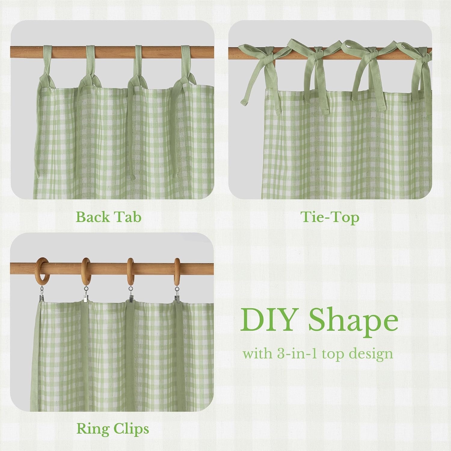 image:imageNICETOWN Tie Top Pink Linen Curtains for Girls Room W52xL84 2 PanelsSage Green