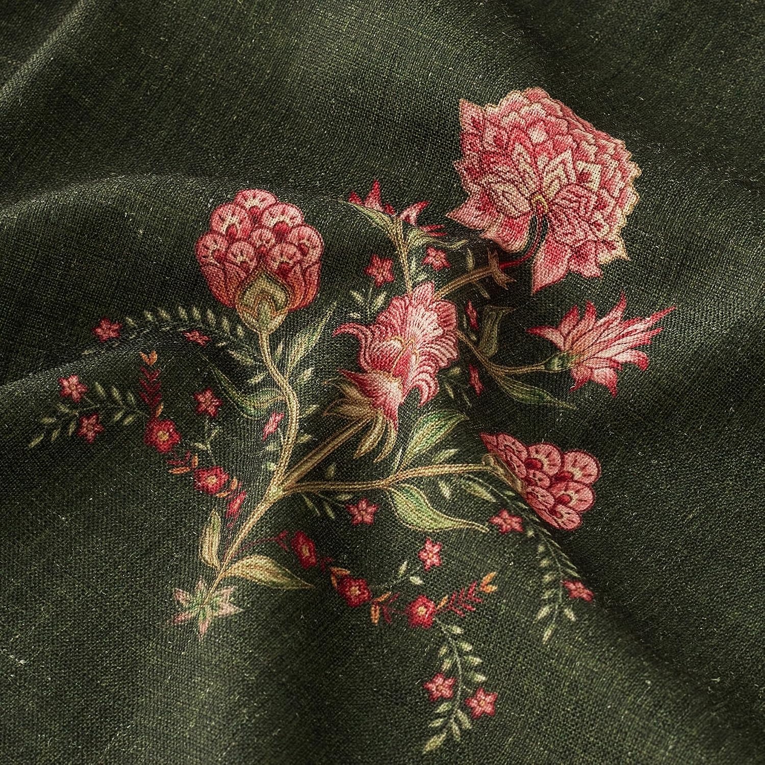 image:imageNICETOWN Vintage Floral Curtain amp Drapes 84 Inches Long W52 x L84 KhakiBlock Print Forest Green
