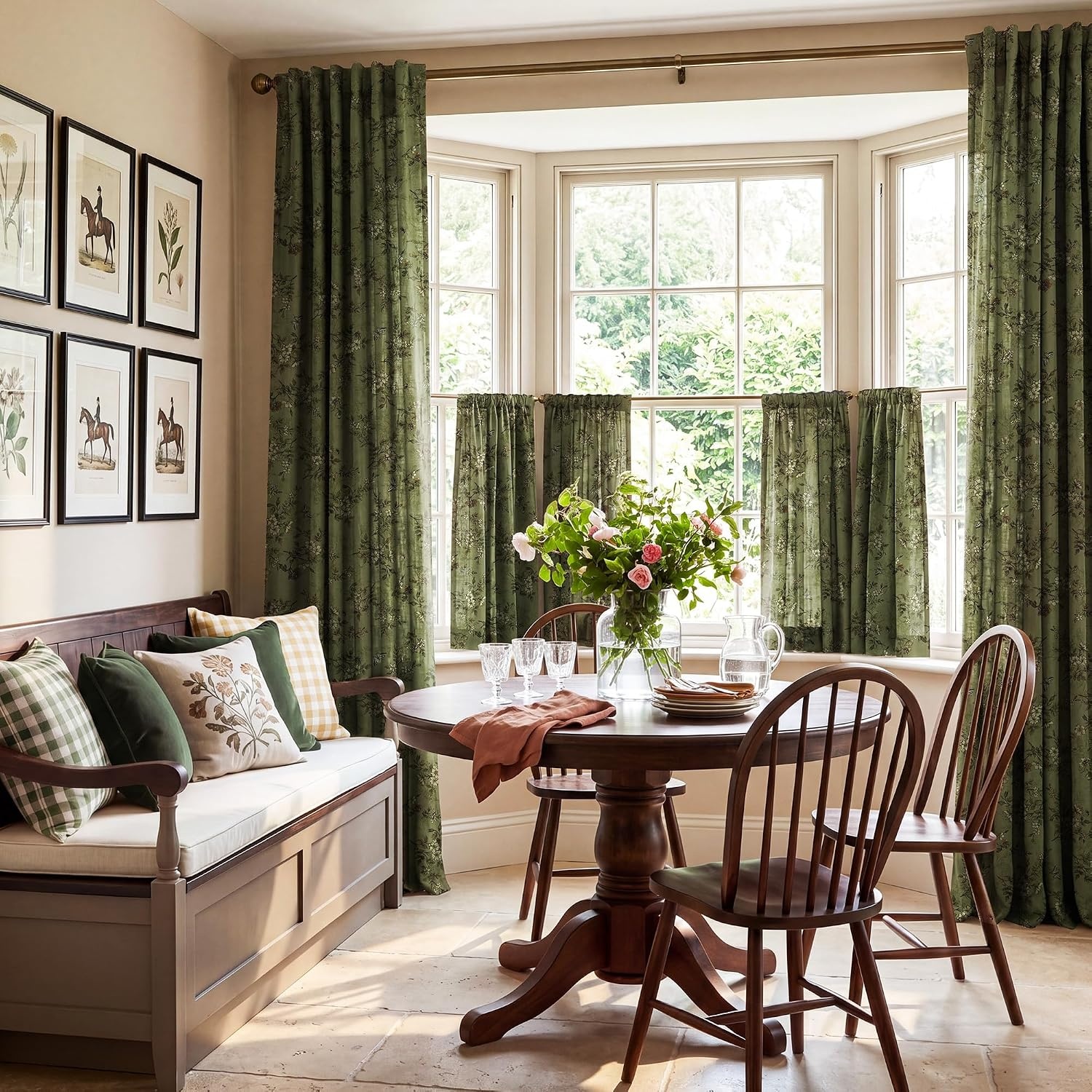 image:imageNICETOWN Vintage Floral Curtain amp Drapes 84 Inches Long W52 x L84 KhakiForest Green