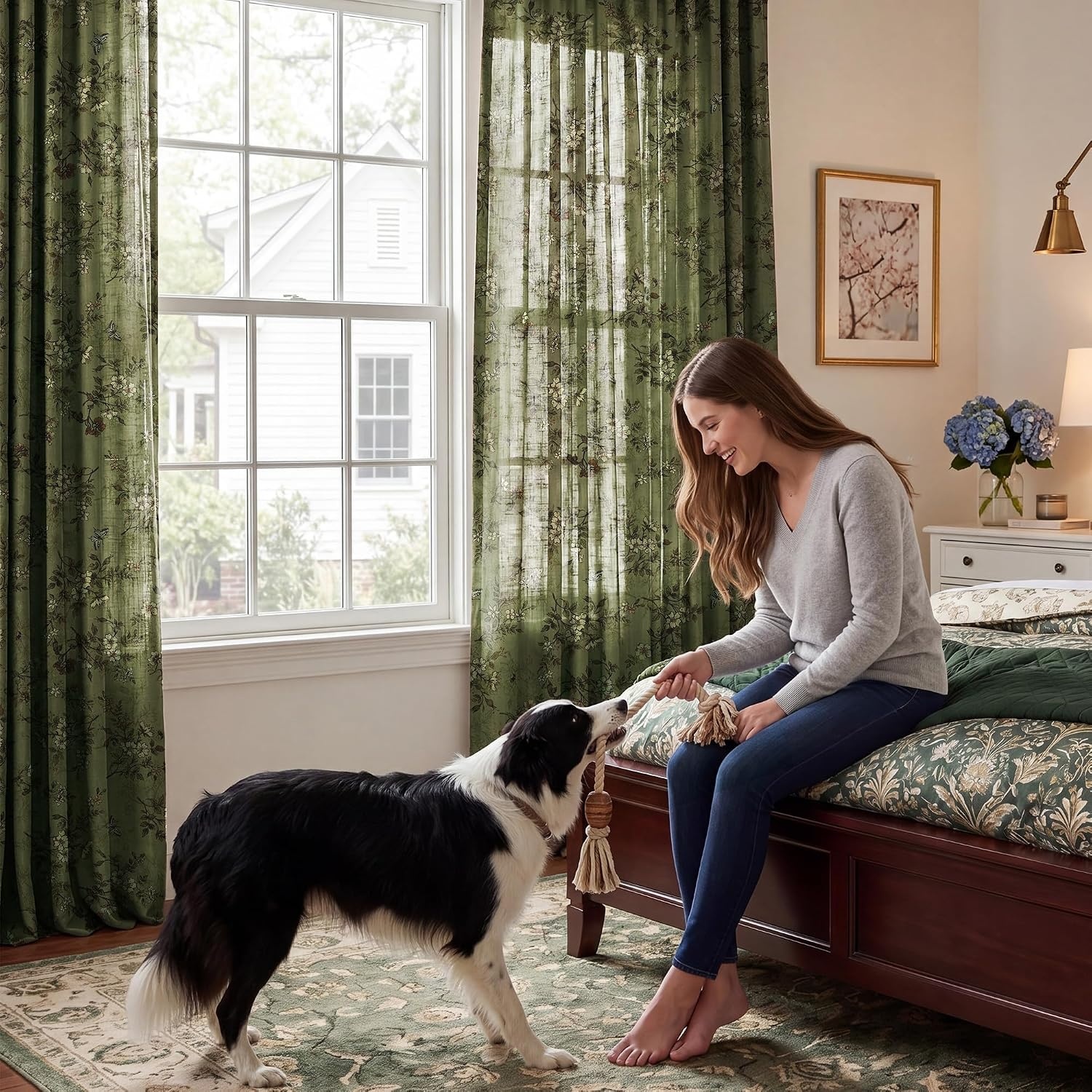 image:imageNICETOWN Vintage Floral Curtain amp Drapes 84 Inches Long W52 x L84 KhakiForest Green