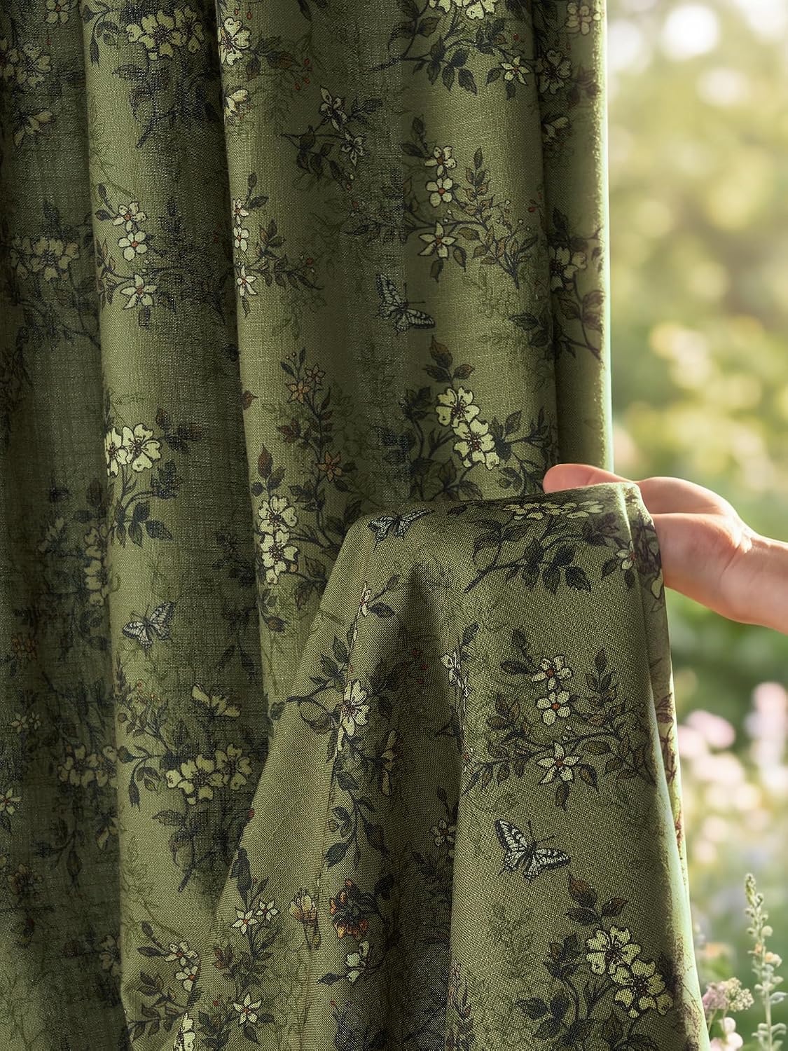 image:imageNICETOWN Vintage Floral Curtain amp Drapes 84 Inches Long W52 x L84 KhakiForest Green