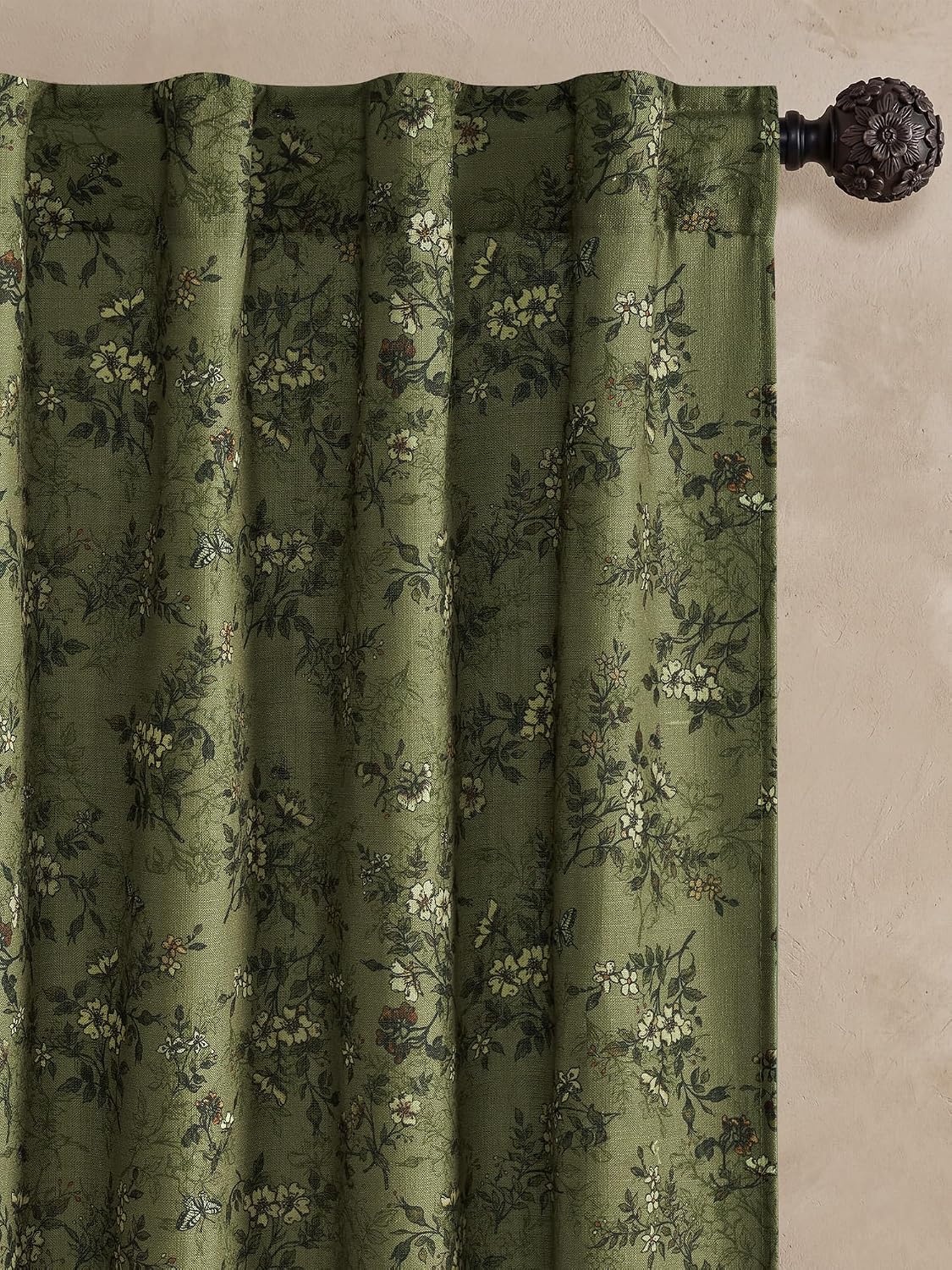 image:imageNICETOWN Vintage Floral Curtain amp Drapes 84 Inches Long W52 x L84 KhakiForest Green