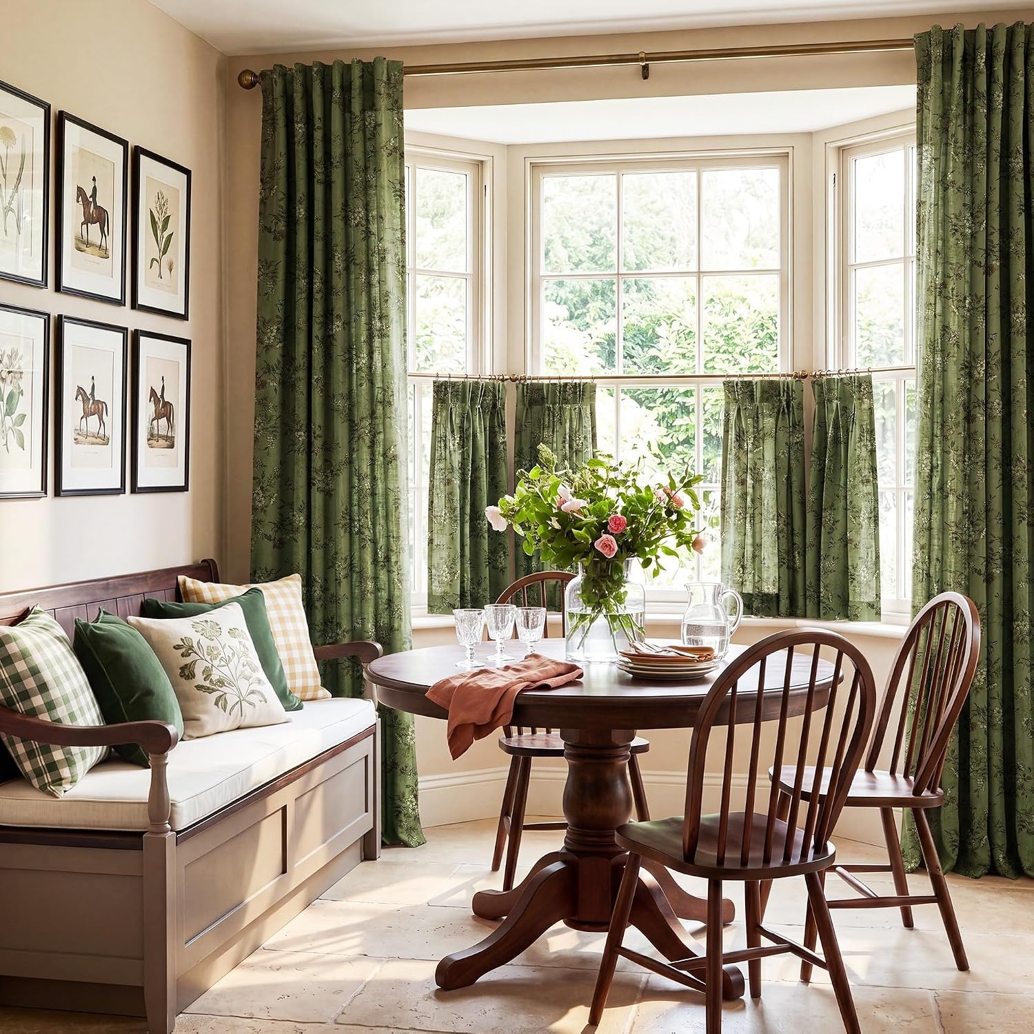image:imageNICETOWN Vintage Floral Curtain amp Drapes 84 Inches Long W52 x L84 KhakiForest Green
